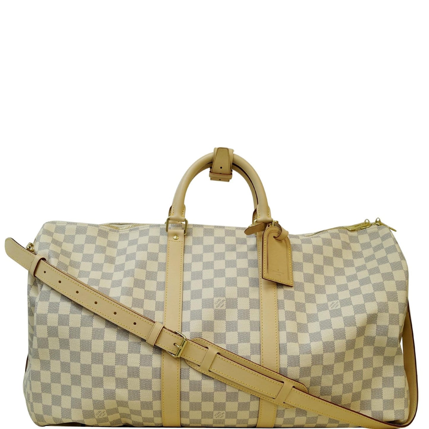 LOUIS VUITTON Keepall 55 Bandouliere Damier Azur Travel Bag White