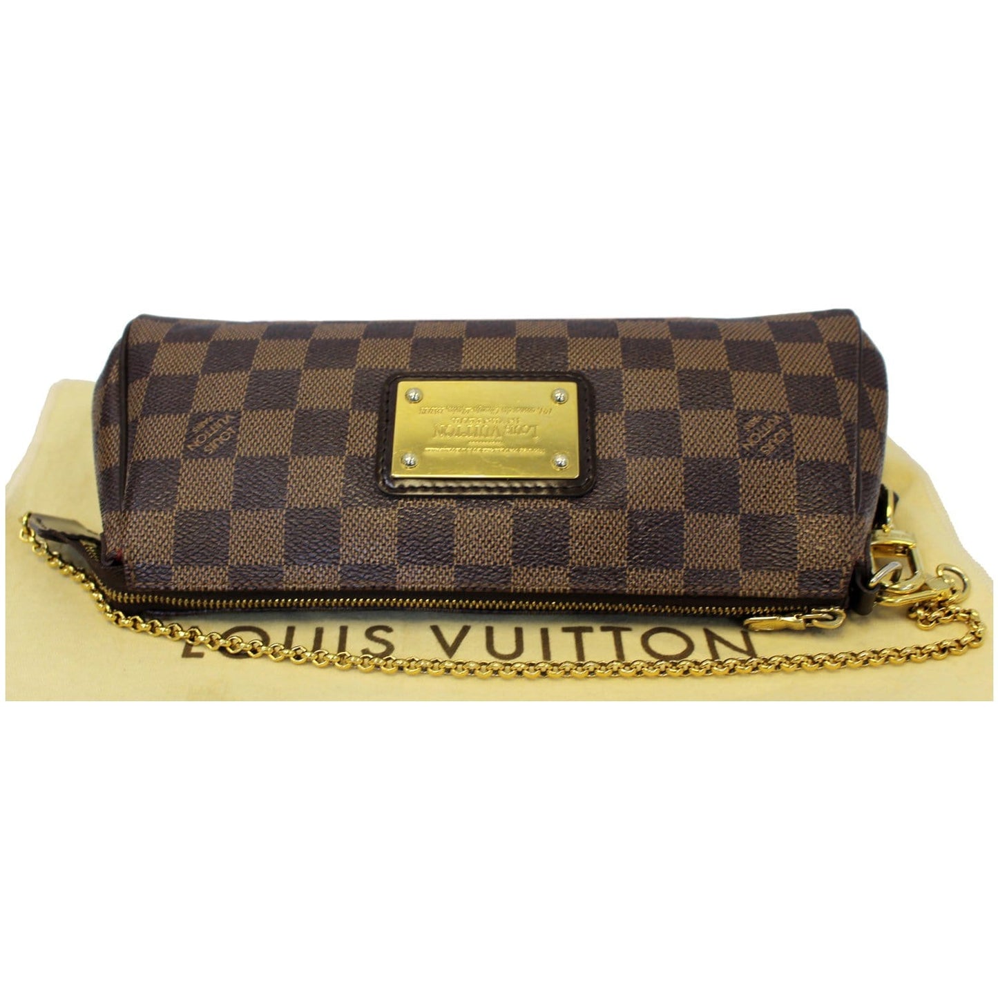 LOUIS VUITTON Pochette Eva Damier Ebene Clutch Crossbody Bag Brown