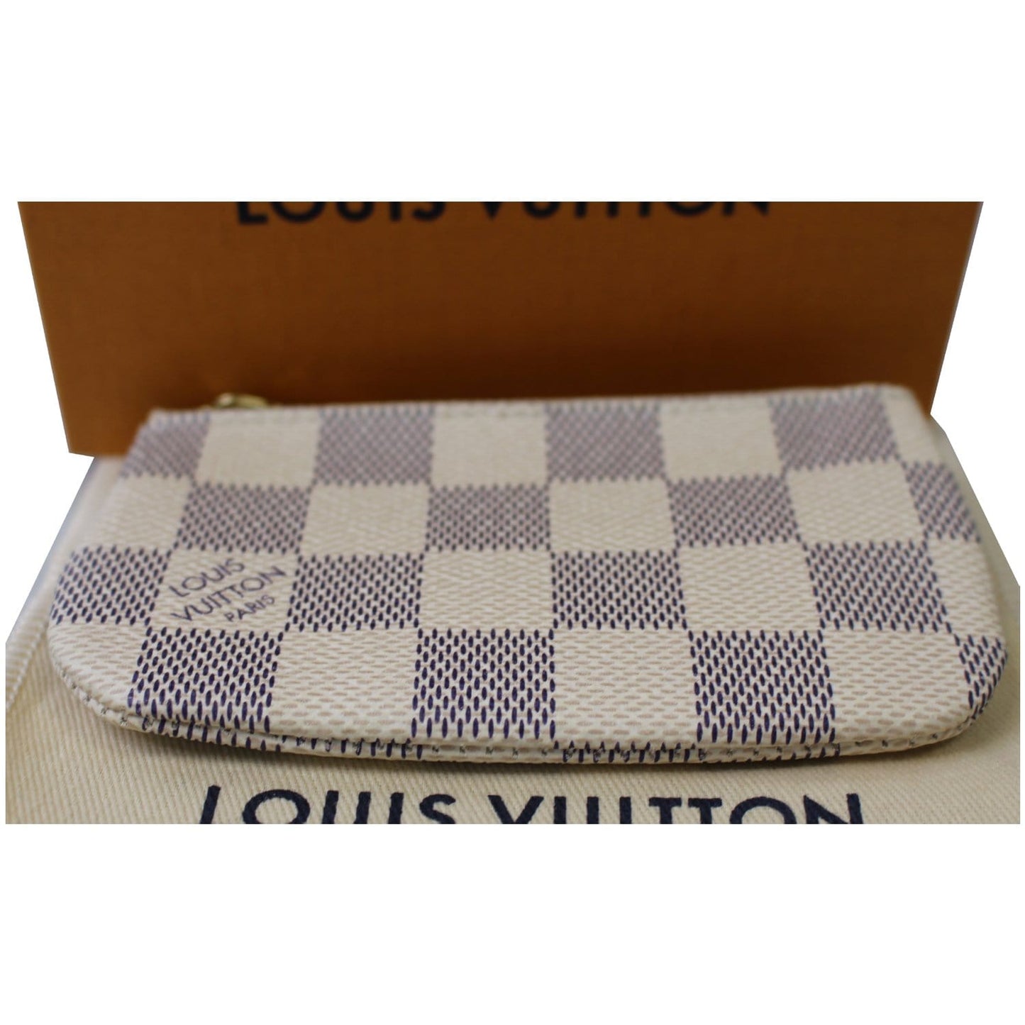 LOUIS VUITTON Key Coin Pouch Damier Azur White