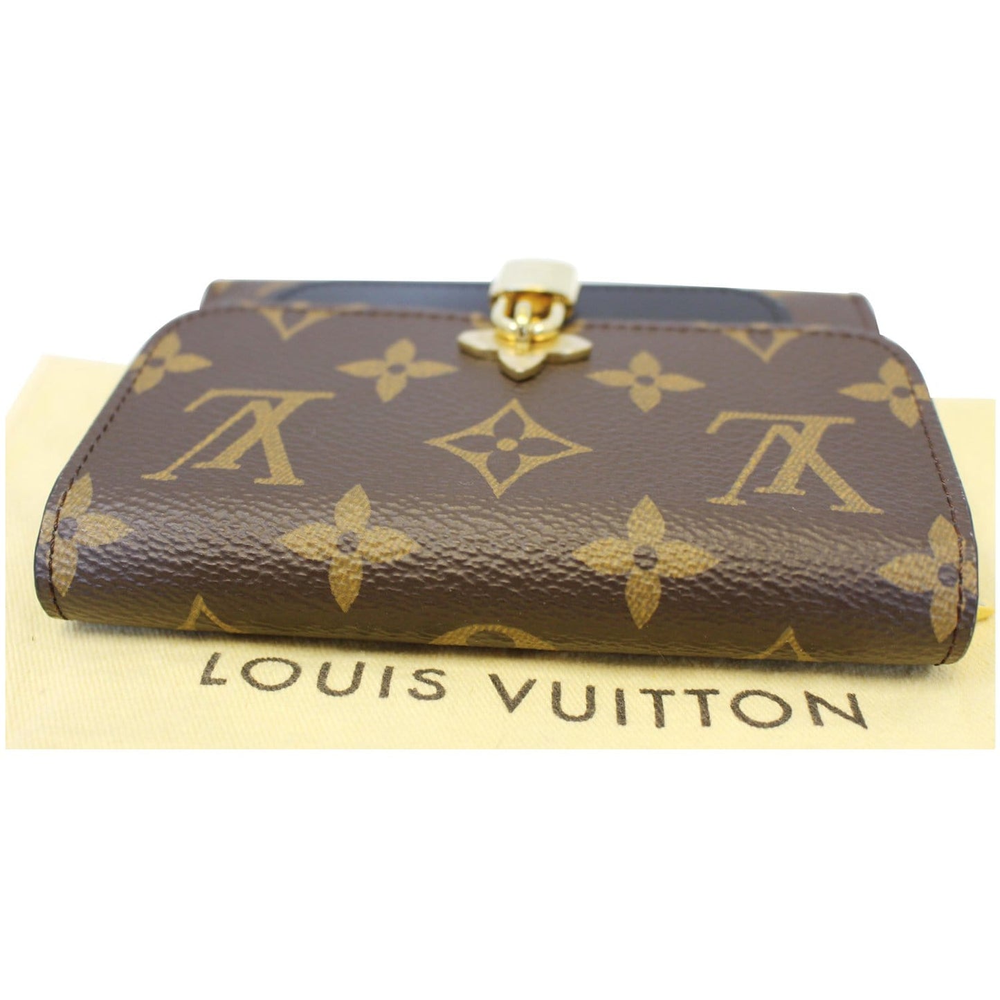 LOUIS VUITTON Flower Lock Monogram Canvas Compact Wallet Black