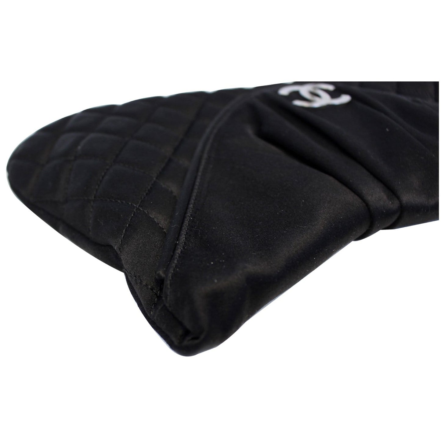 CHANEL CC Half Moon Quilted Satin Clutch Black