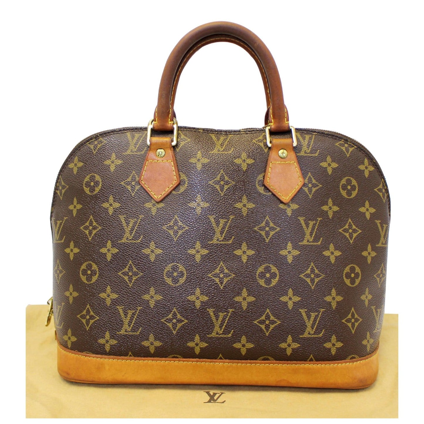 LOUIS VUITTON Alma Monogram Canvas Satchel Bag Brown