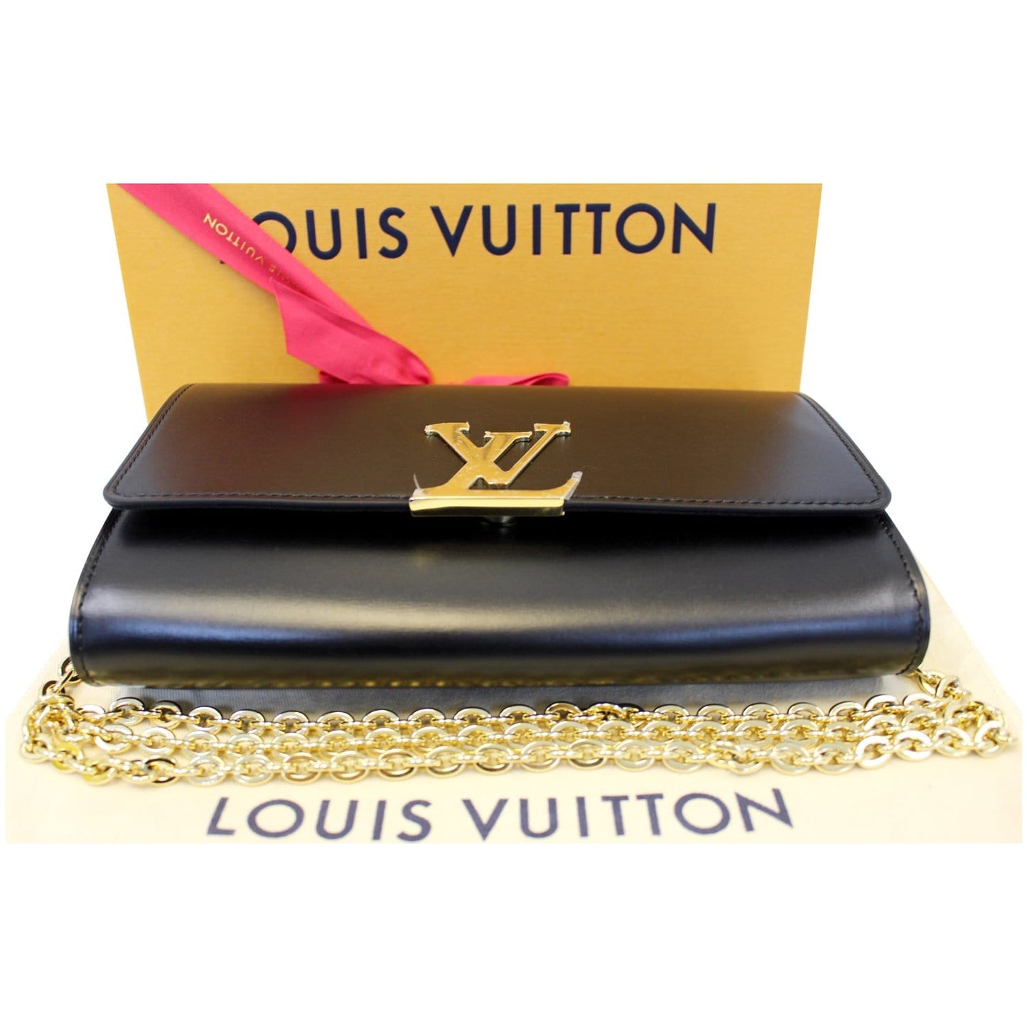 LOUIS VUITTON Chain Louise GM Noir Leather Shoulder Crossbody Bag