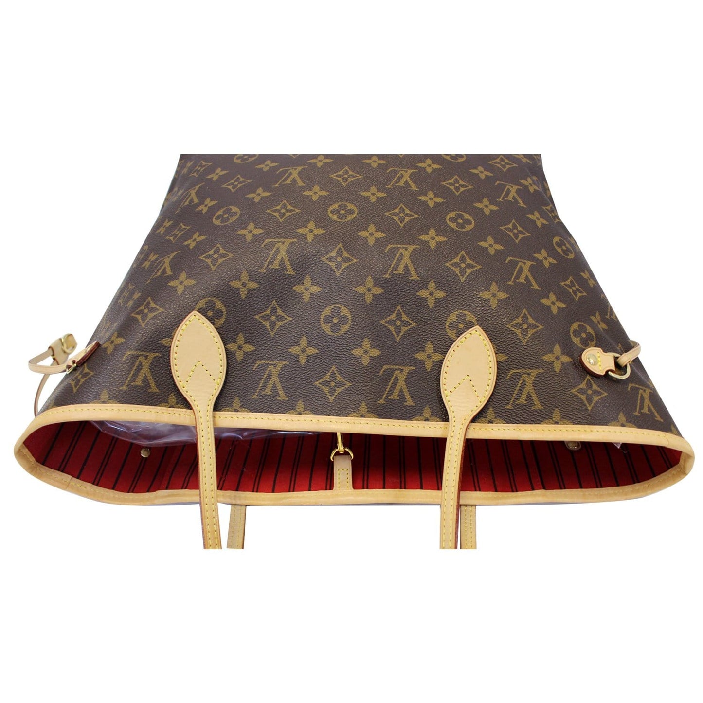 LOUIS VUITTON Neverfull MM Monogram Canvas Tote Bag Brown/Red
