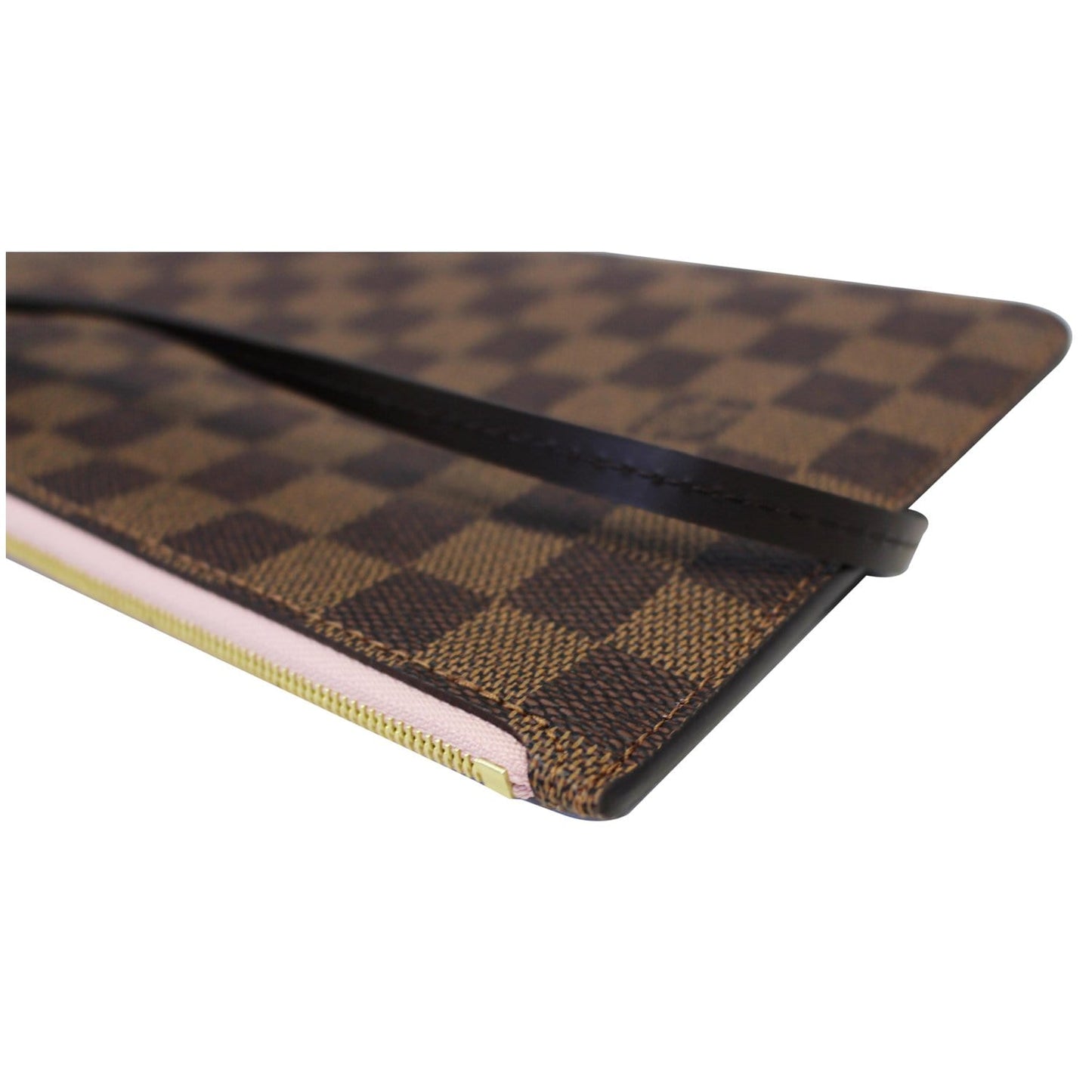 LOUIS VUITTON Pochette Wristlet Pouch Damier Ebene Neverfull MM Rose Ballerine