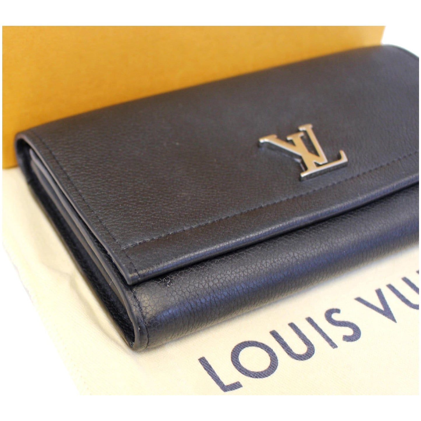 LOUIS VUITTON Lockme II Calfskin Leather Wallet Black