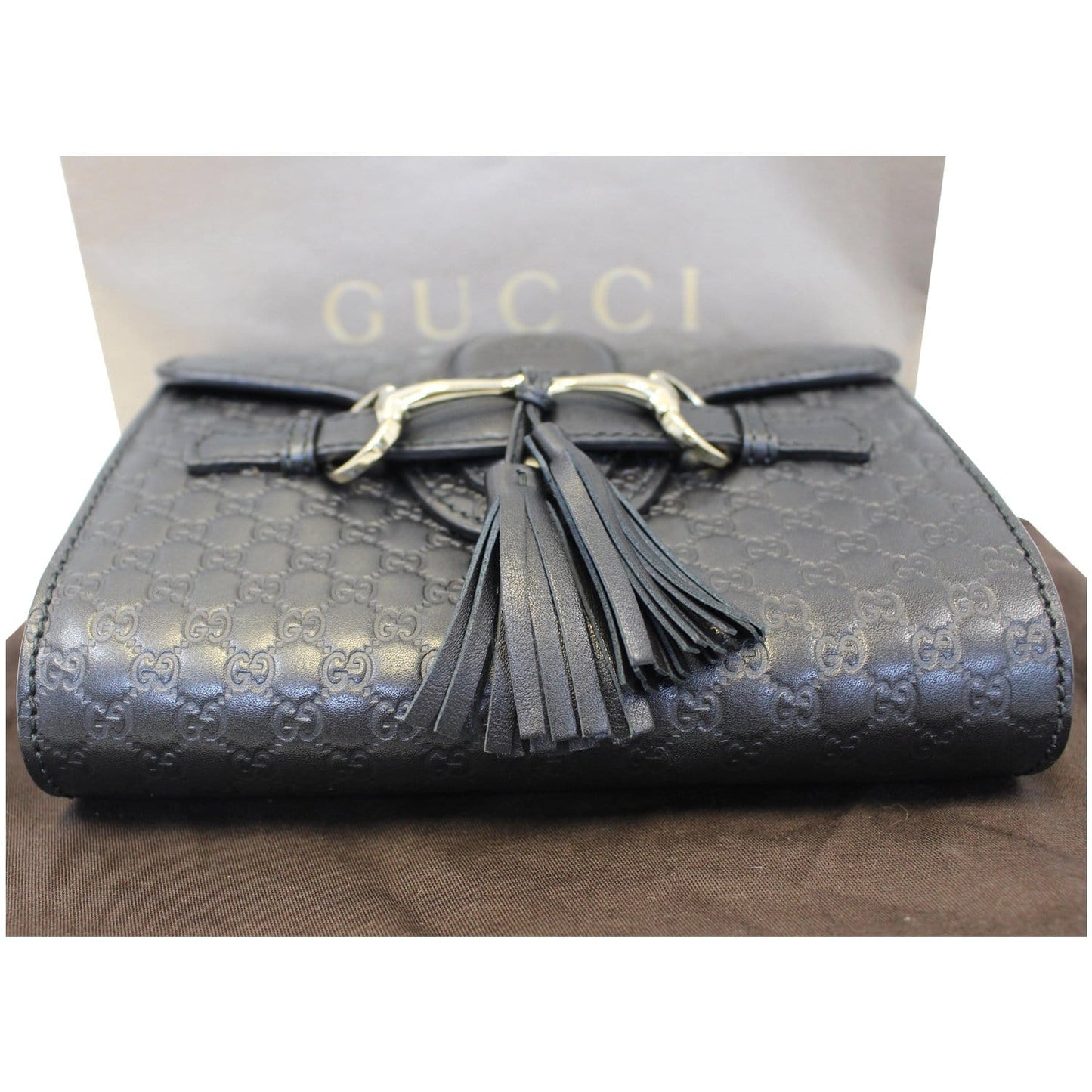 GUCCI Emily Mini Micro GG Guccissima Leather Shoulder Bag Black