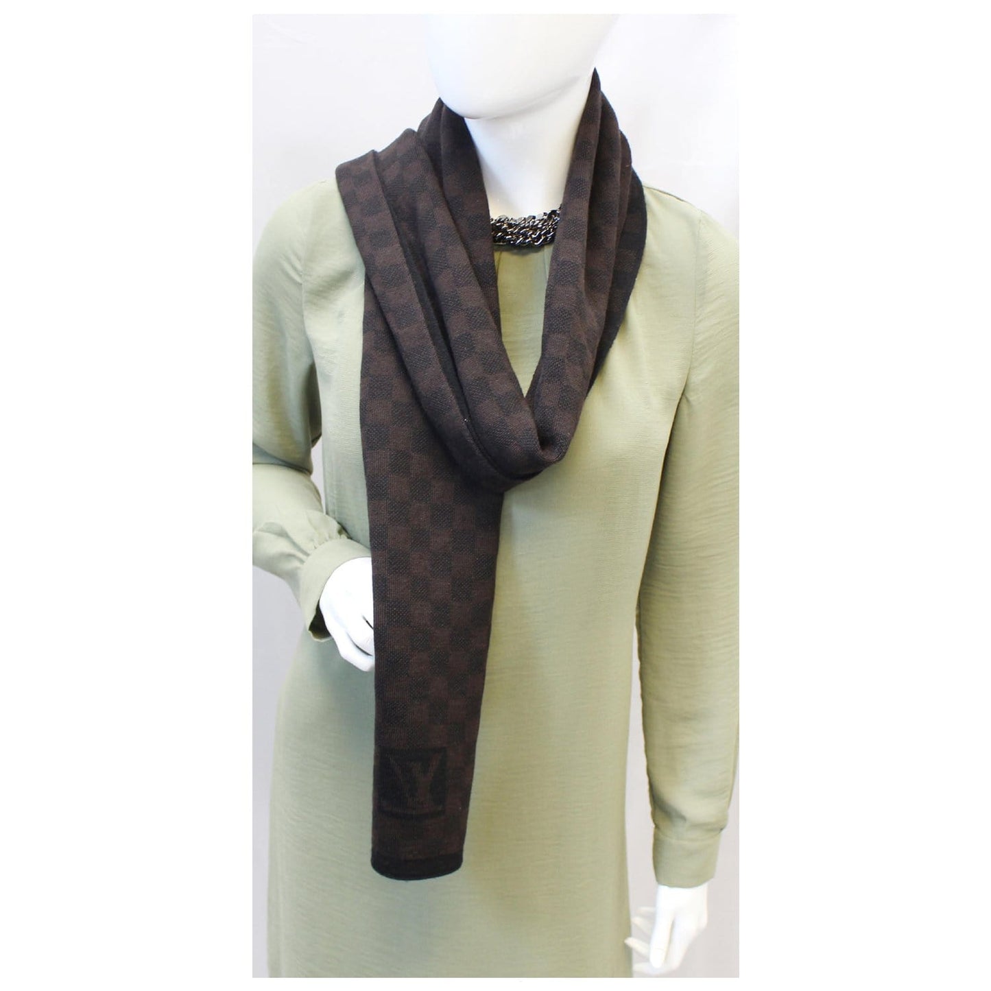 LOUIS VUITTON Wool Petit Damier Stole Scarf Brown