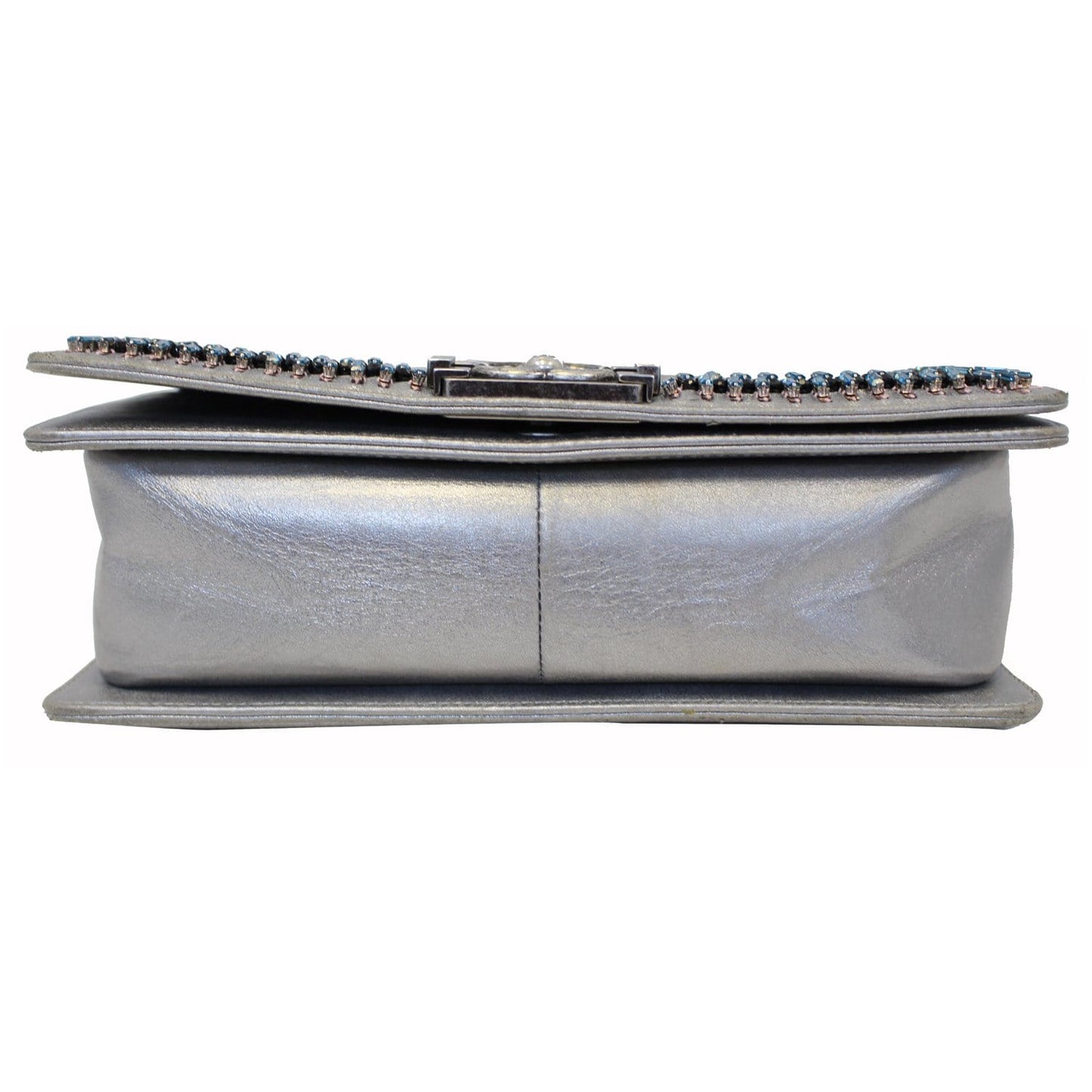 CHANEL Boy Medium Lambskin Leather Embroidered Shoulder Bag Silver - Last Call