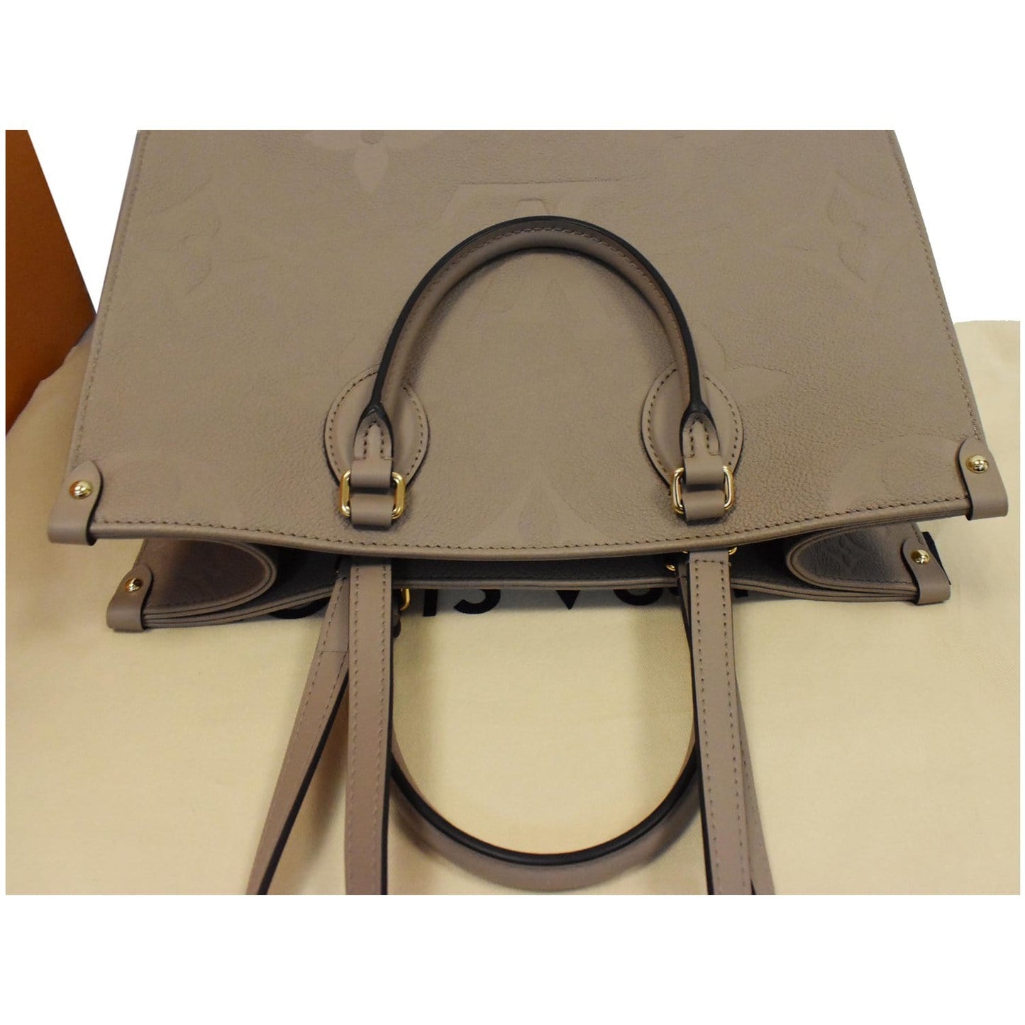 LOUIS VUITTON Onthego MM Monogram Empreinte Shoulder Bag Tourterelle