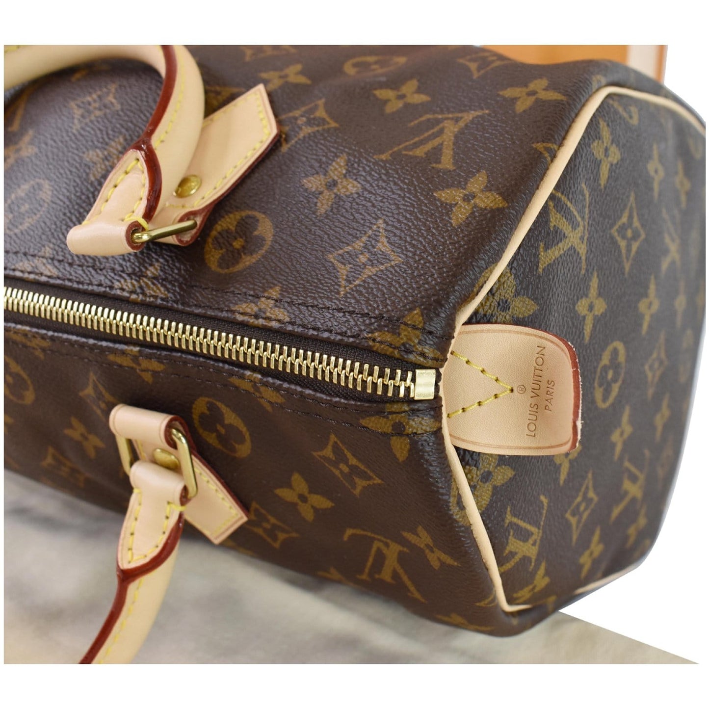 LOUIS VUITTON Speedy 30 Monogram Canvas Satchel Bag Brown