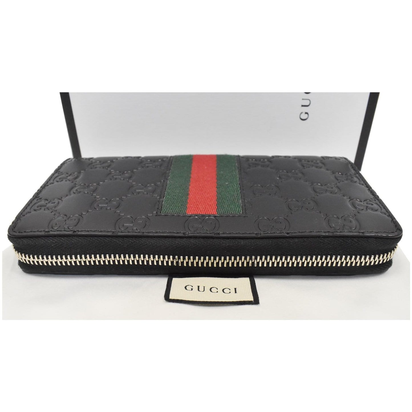 GUCCI Web Guccissima Leather Zip Around Wallet Black 408831