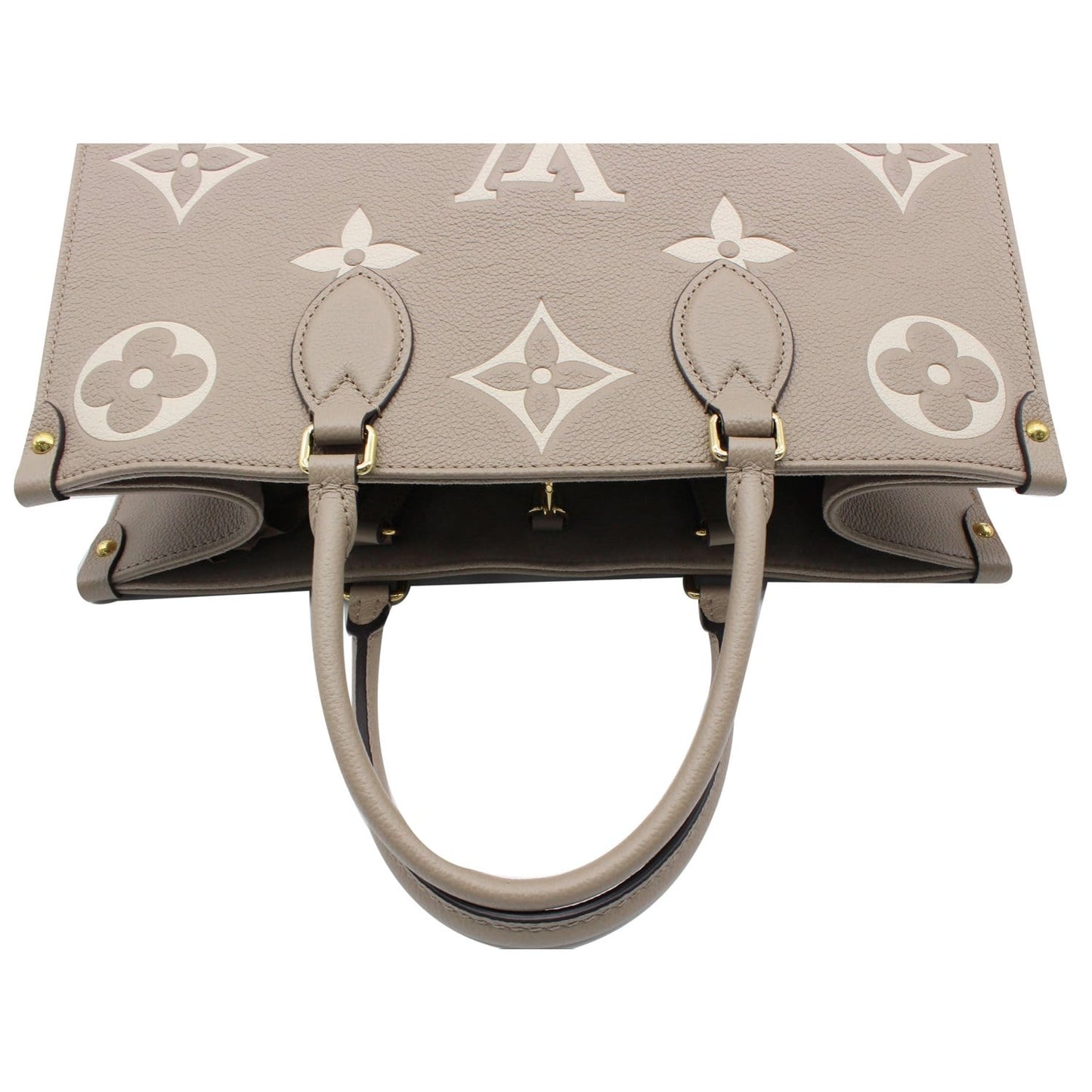 LOUIS VUITTON Onthego MM Giant Monogram Empreinte Shoulder Bag Tourterelle