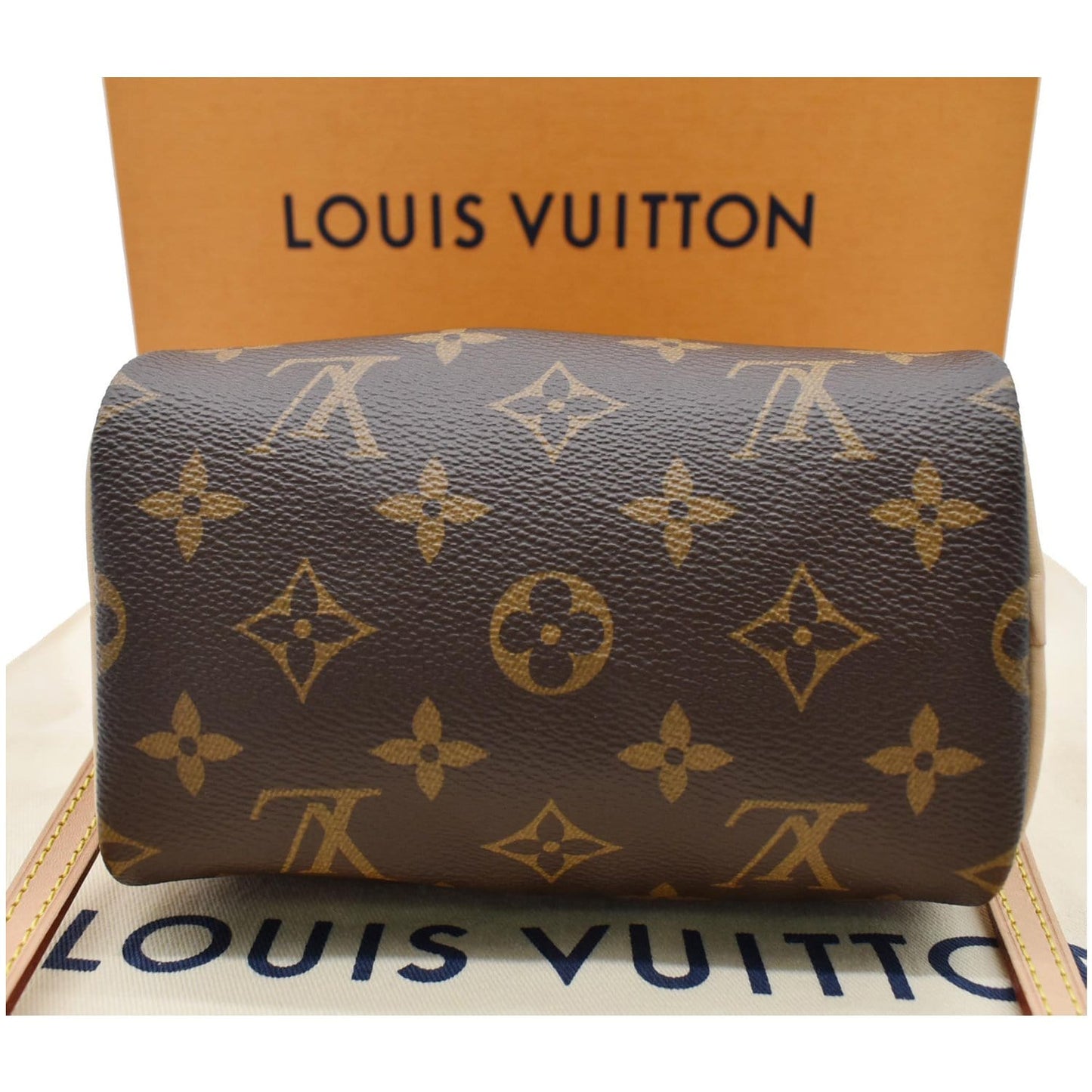 LOUIS VUITTON Nano Speedy Monogram Canvas Crossbody Bag Brown