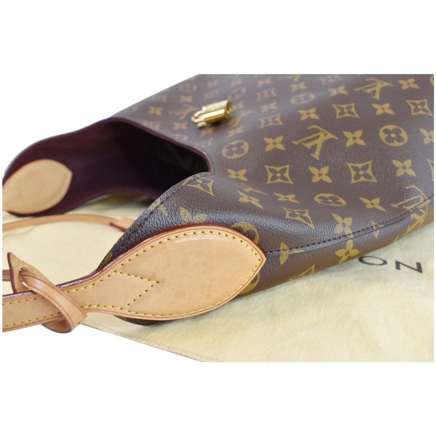 LOUIS VUITTON Flower Monogram Canvas Shoulder Hobo Bag Brown