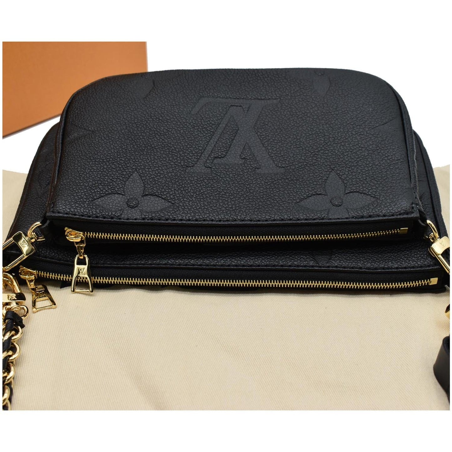 LOUIS VUITTON Multi Pochette Empreinte Leather Accessories Bag Black