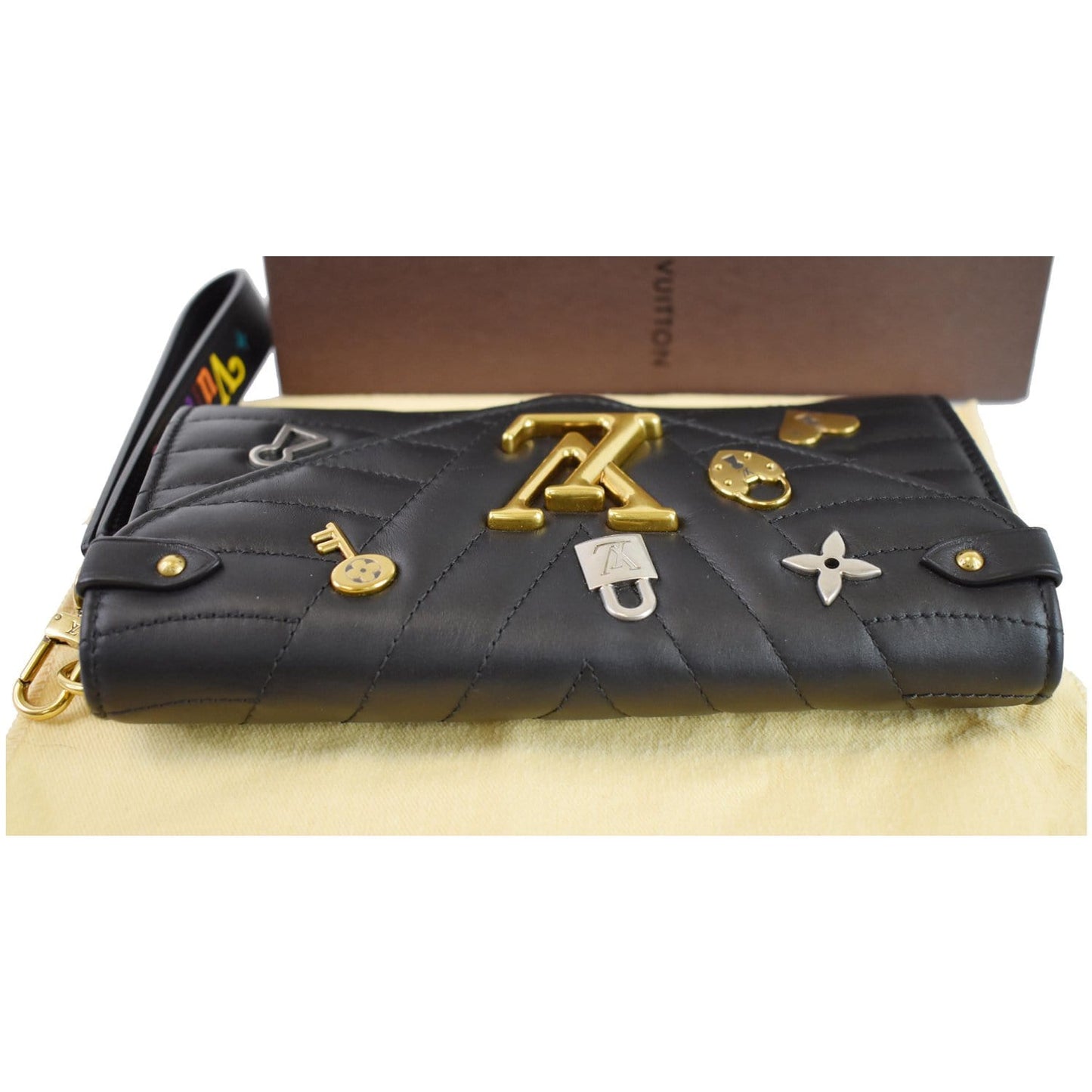 LOUIS VUITTON Love Lock New Wave Long Leather Wallet Black
