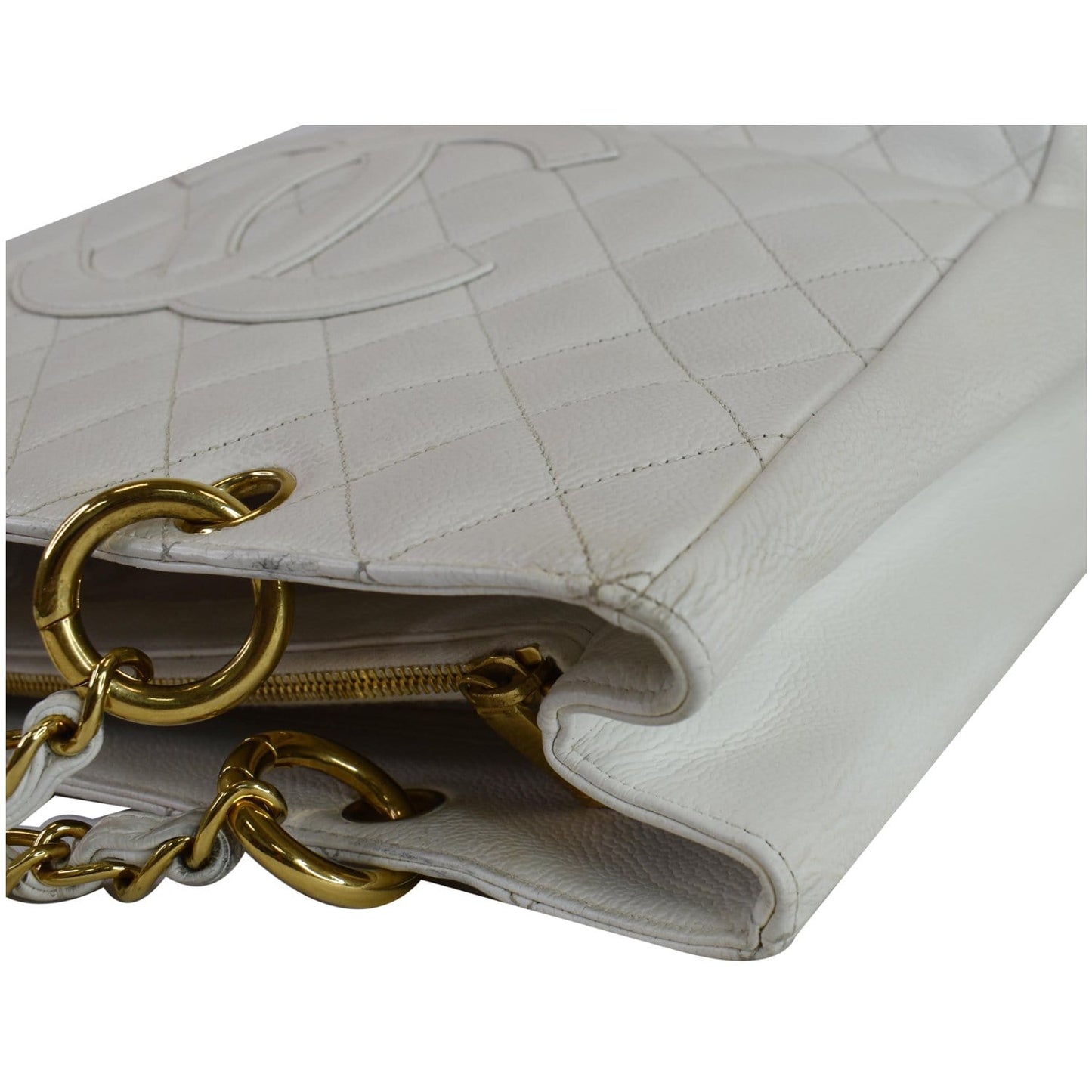 CHANEL Grand Shopping Caviar Leather Tote Bag White