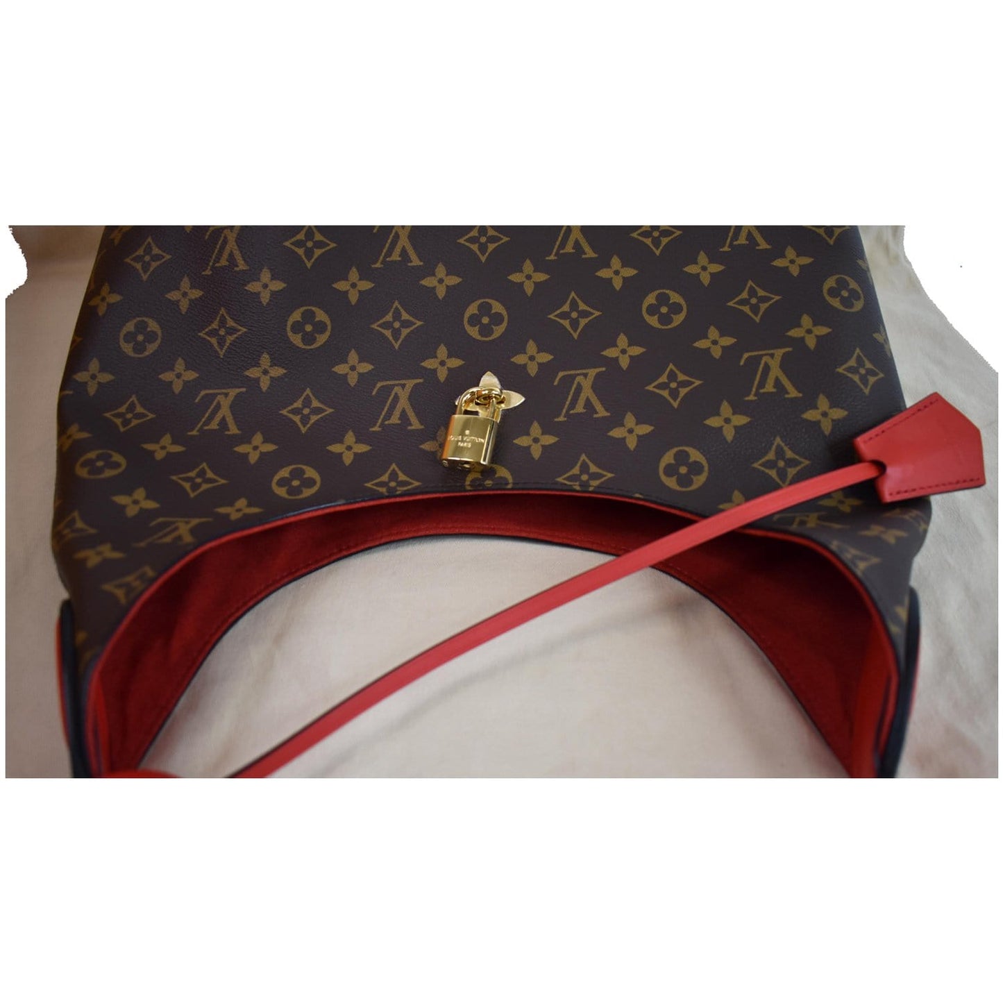LOUIS VUITTON Flower Monogram Canvas Shoulder Hobo Bag Brown