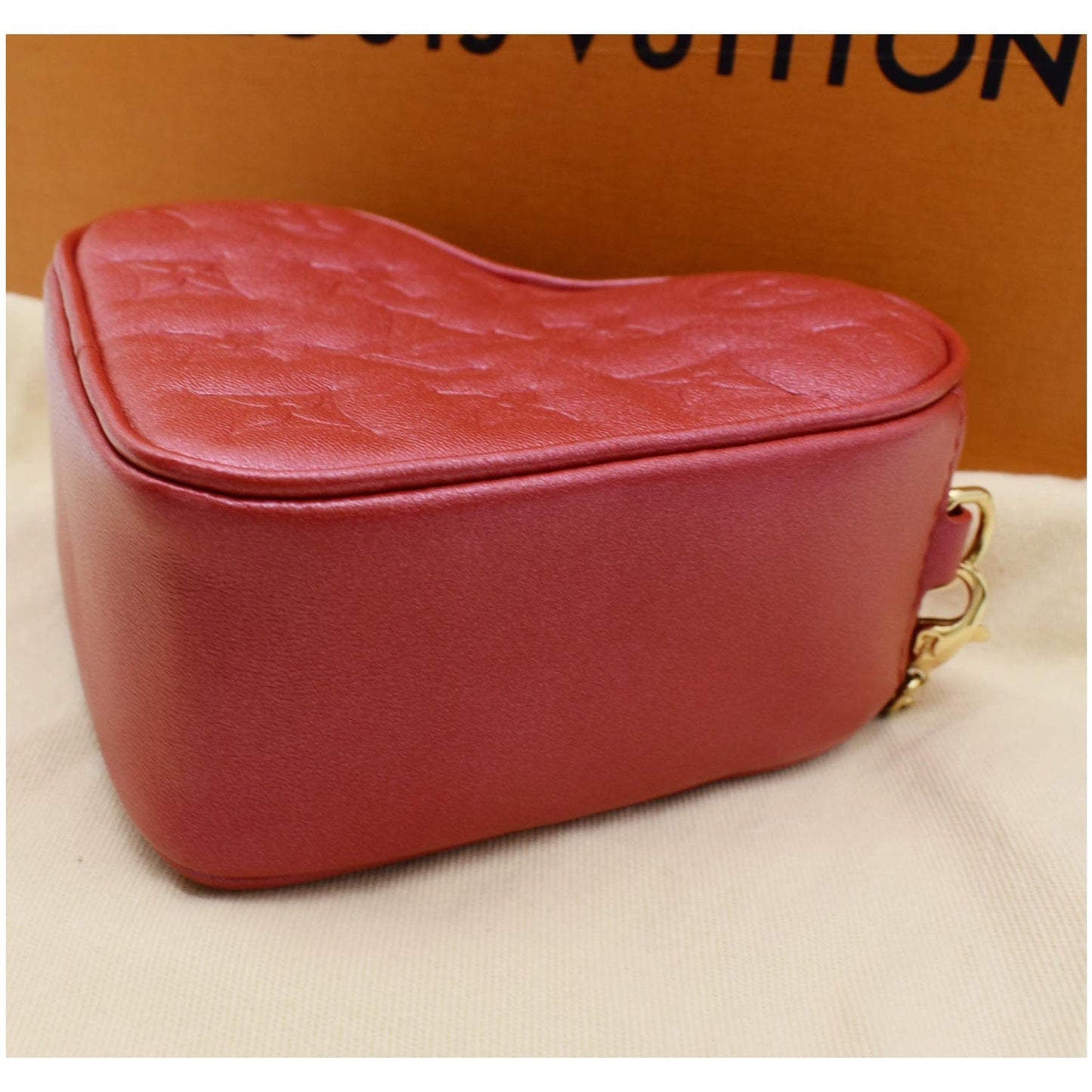 LOUIS VUITTON Heart on Chain Monogram Embossed Crossbody Bag Red