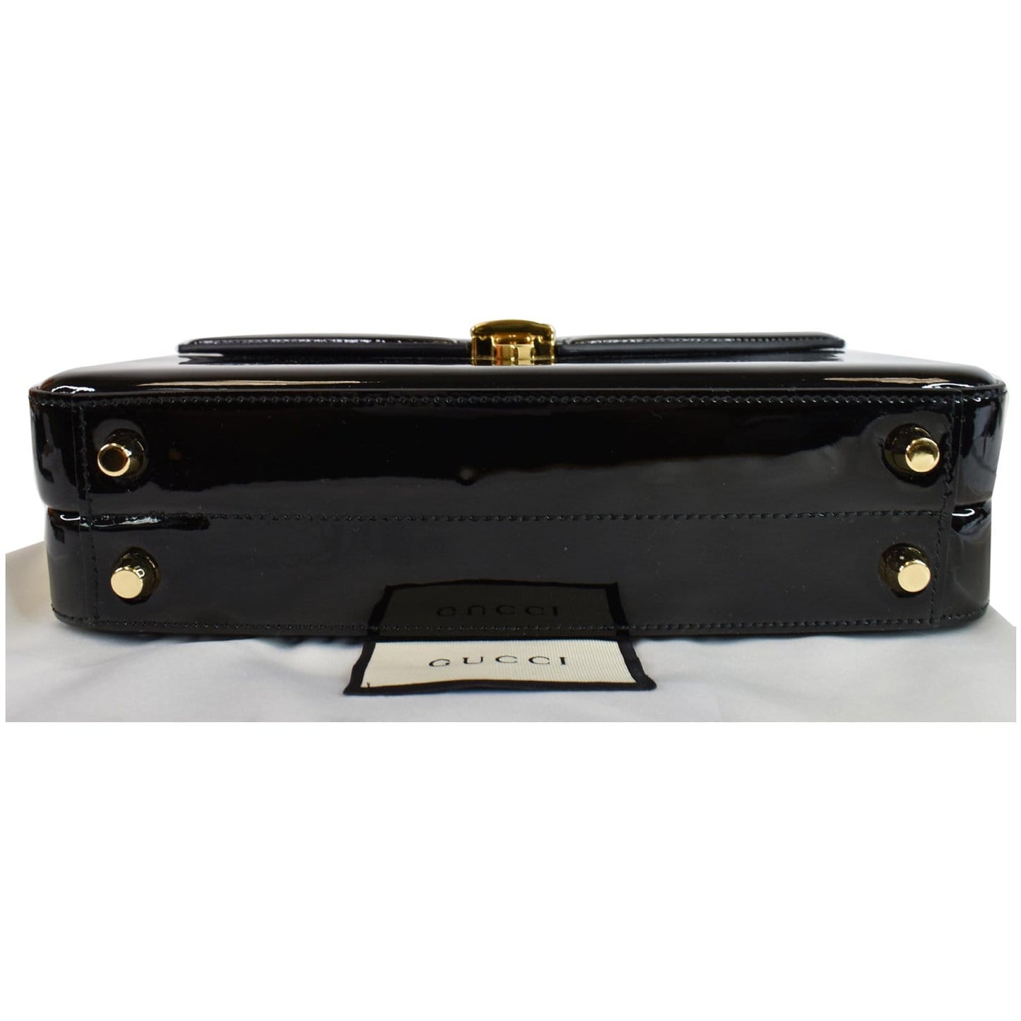 GUCCI Sylvie 1969 Patent Leather Mini Top Handle Bag Black 589478