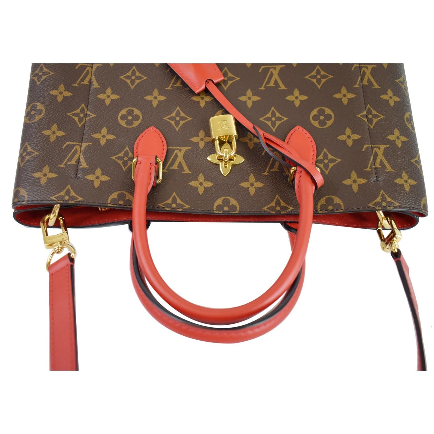 LOUIS VUITTON Flower Monogram Canvas Tote Bag Brown/Red