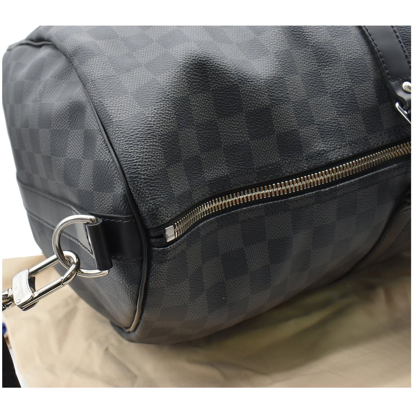 LOUIS VUITTON Keepall 55 Damier Graphite Bandouliere Travel Bag Black