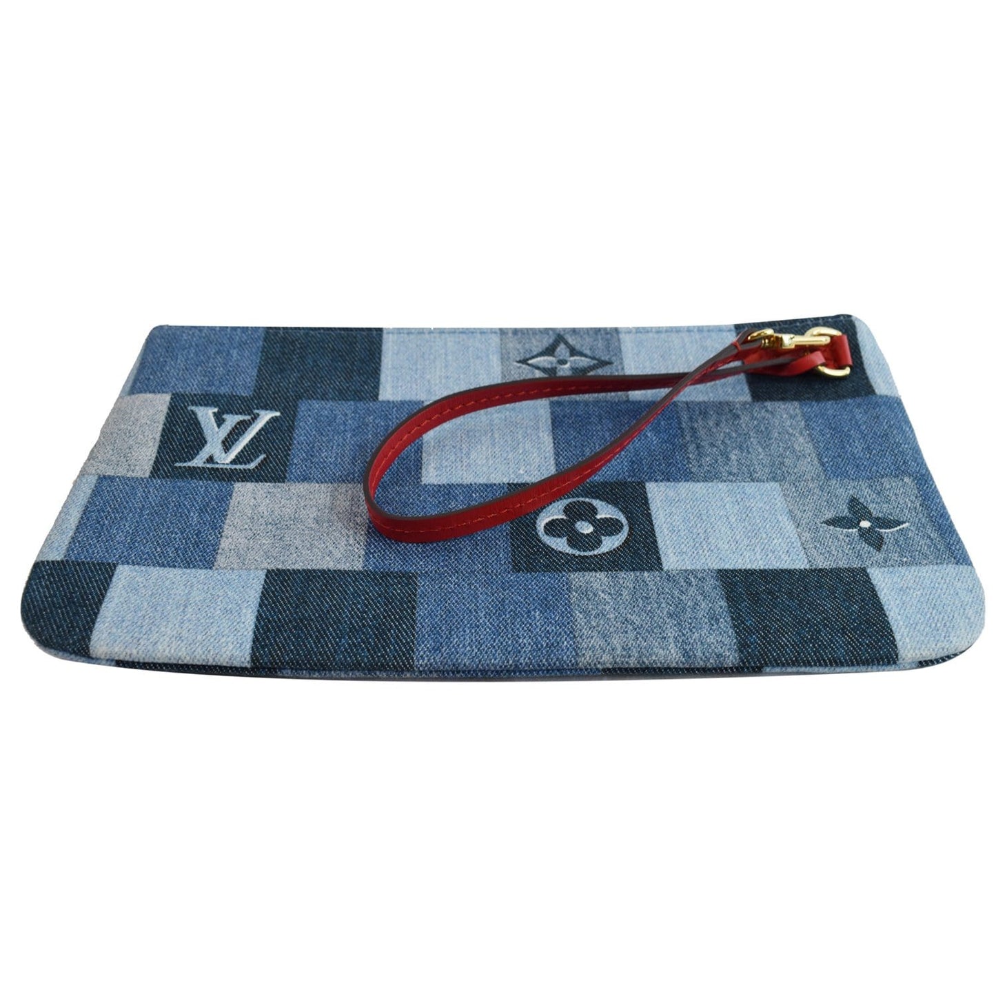 LOUIS VUITTON Pochette Wristlet Pouch Patchwork Denim Neverfull MM Blue