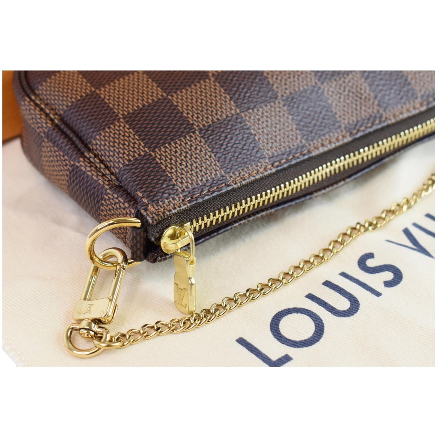 LOUIS VUITTON Mini Pochette Damier Ebene Accessories Pouch Brown