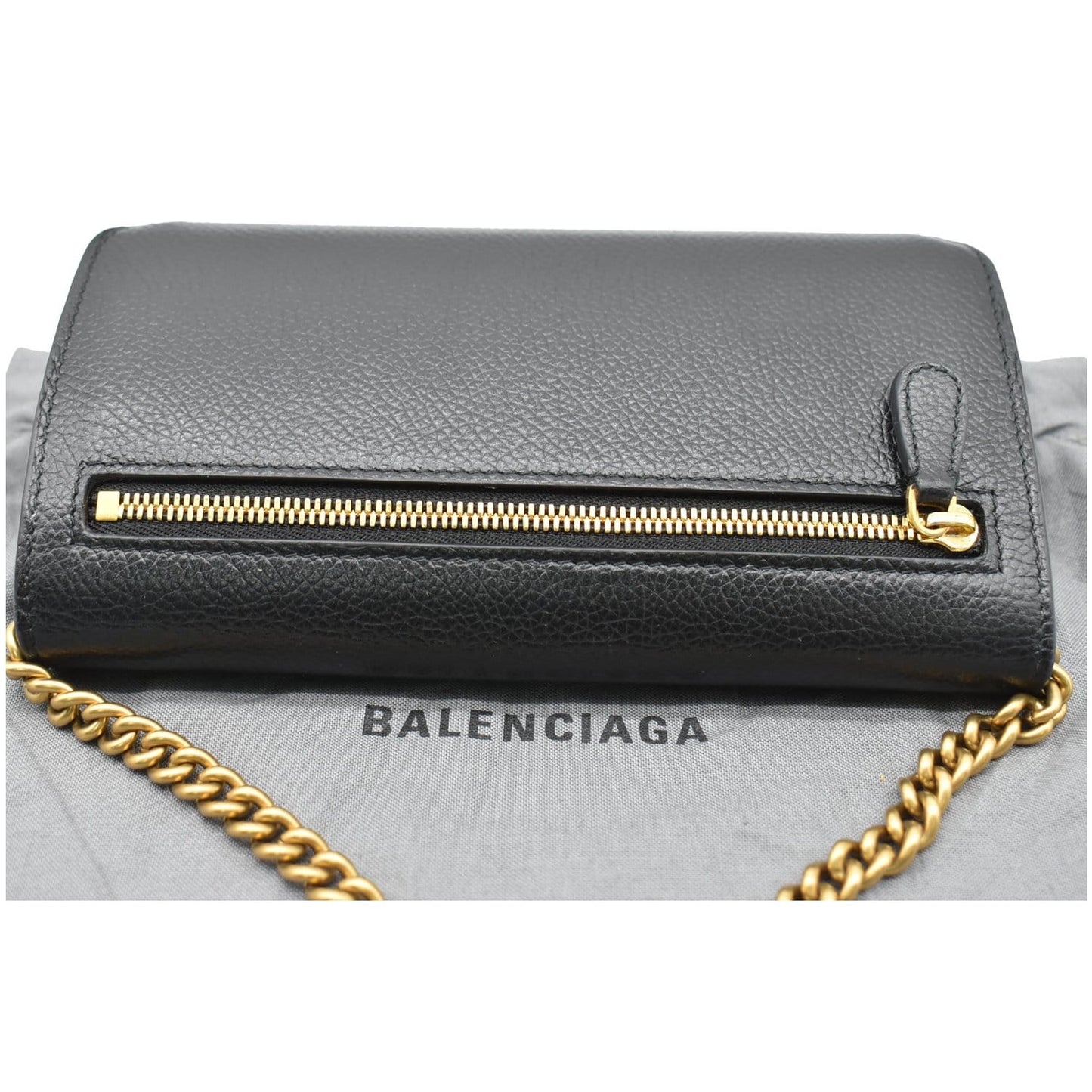 BALENCIAGA Logo Chain Leather Shoulder Bag Black