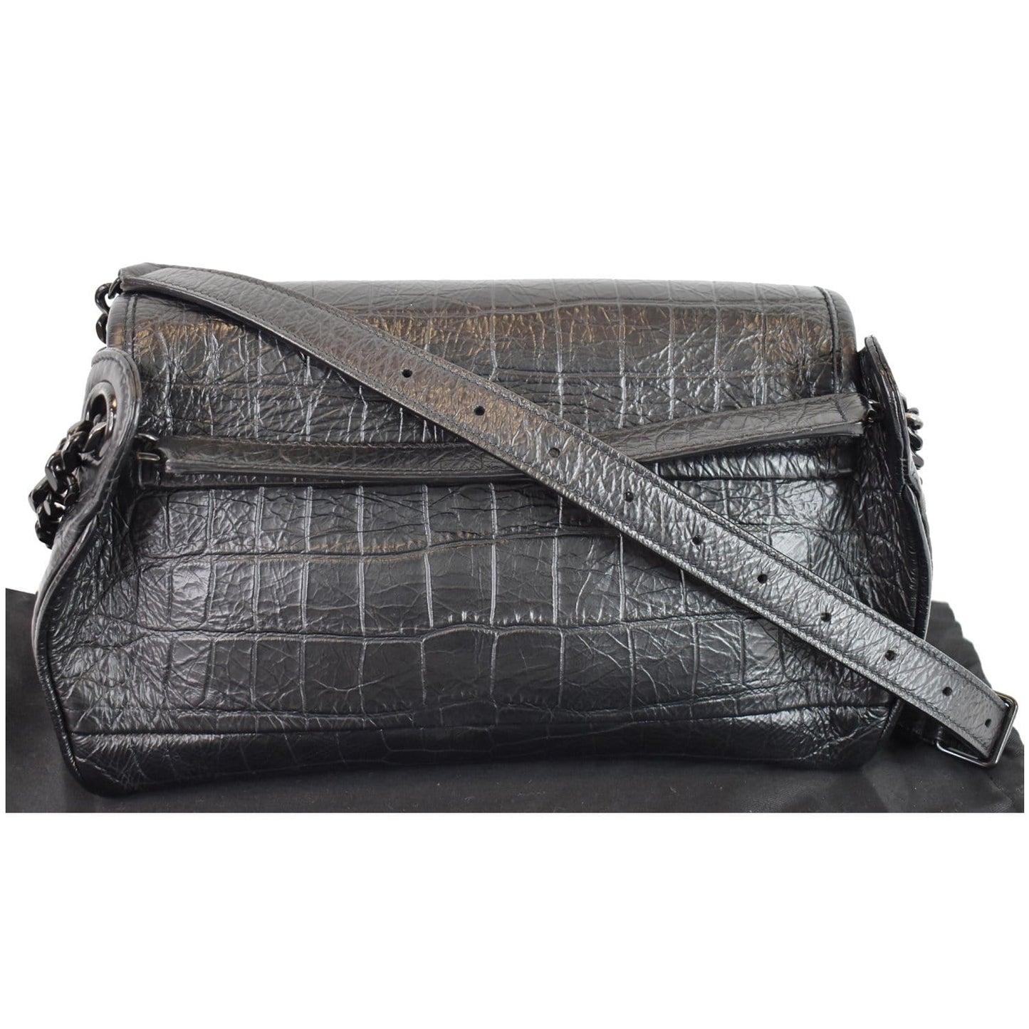 YVES SAINT LAURENT Niki Croc Embossed Leather Shoulder Bag Black