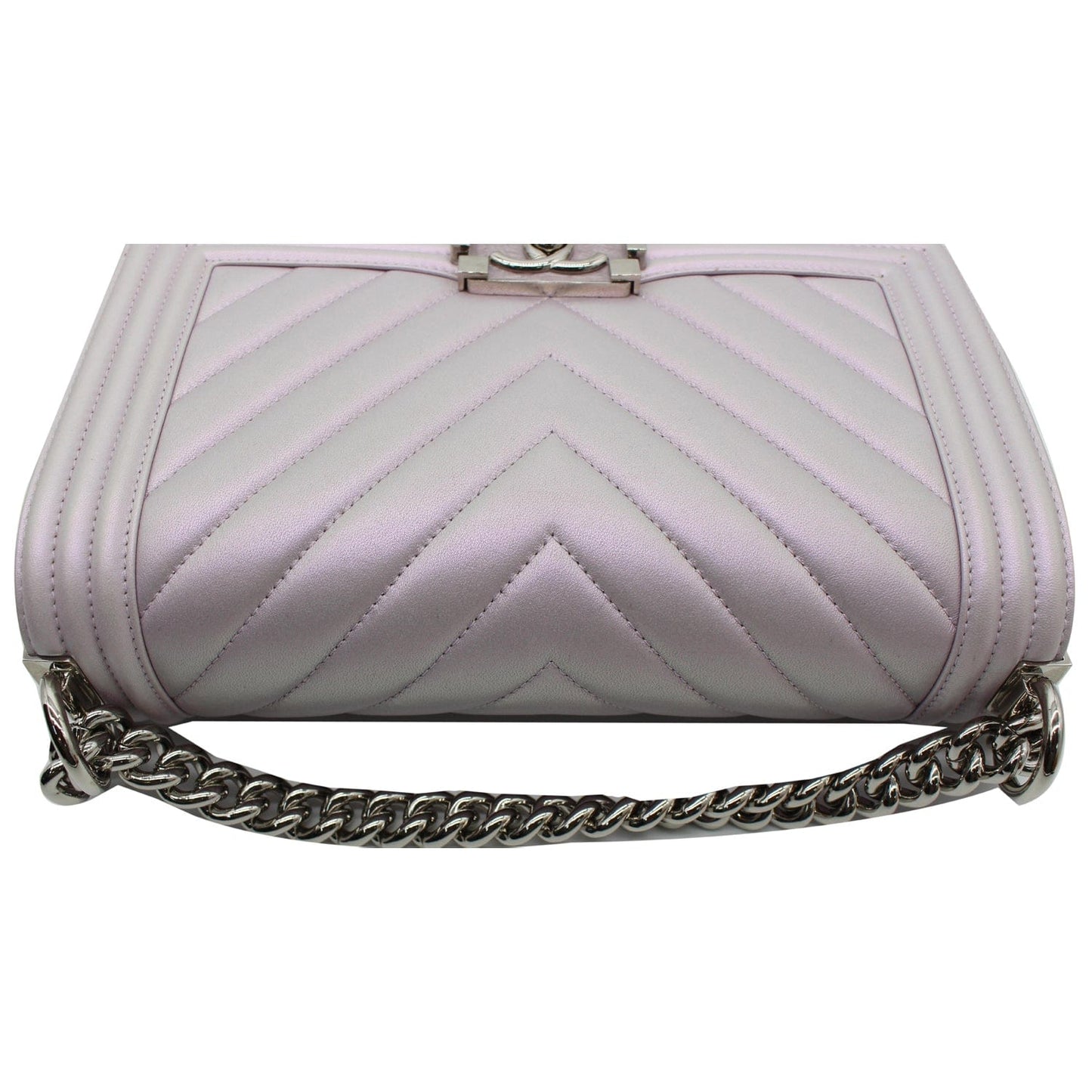 CHANEL Medium Boy Flap Chevron Leather Shoulder Bag Iridescent Lilac
