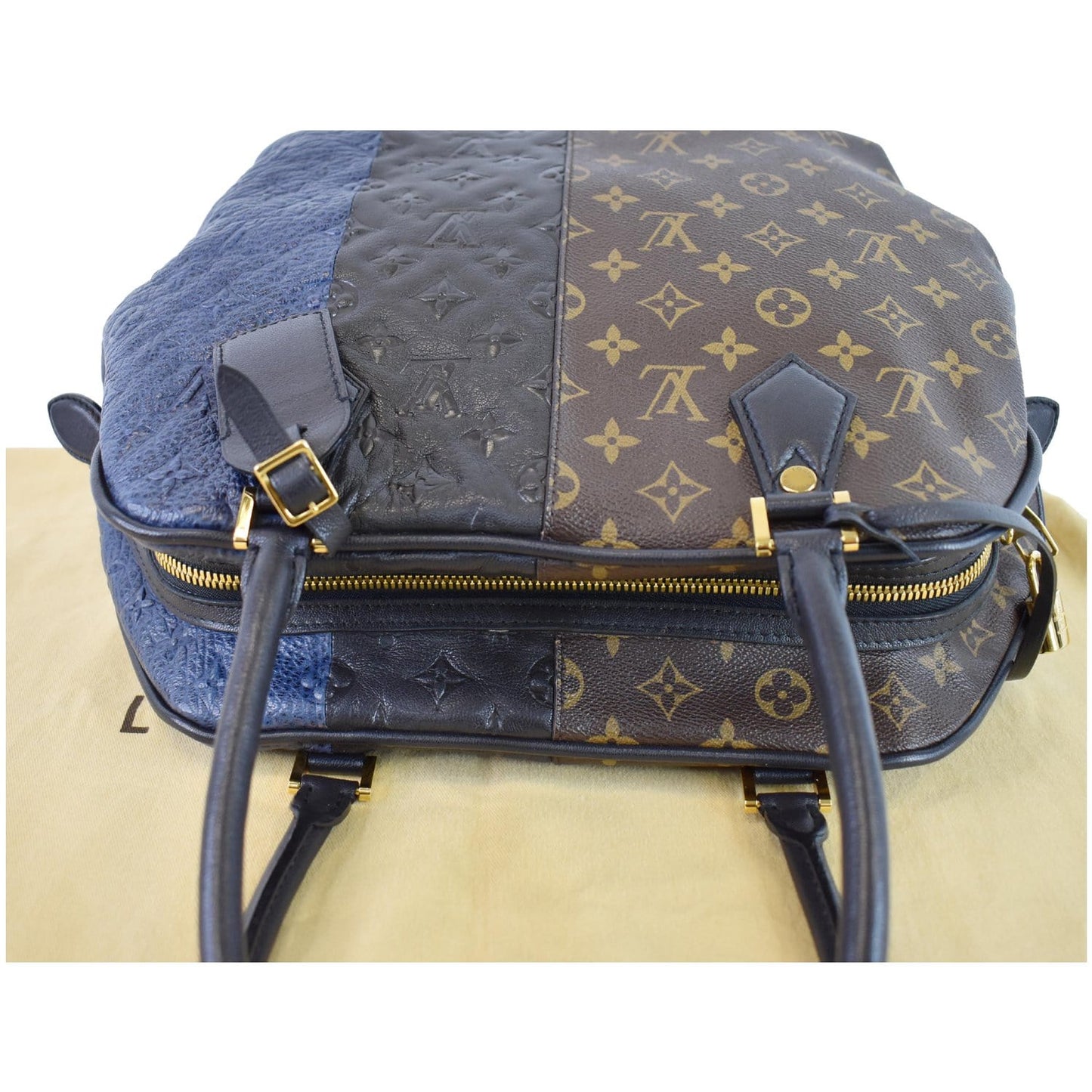 LOUIS VUITTON Blocks Stripes Monogram Leather Tote Bag Tri-Color