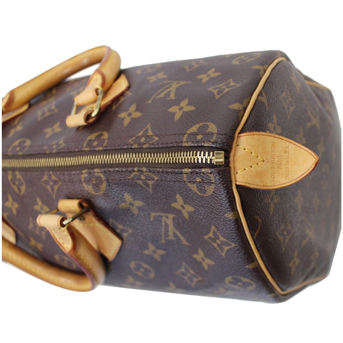 Louis Vuitton Speedy 35 Monogram Canvas Satchel Bag Brown