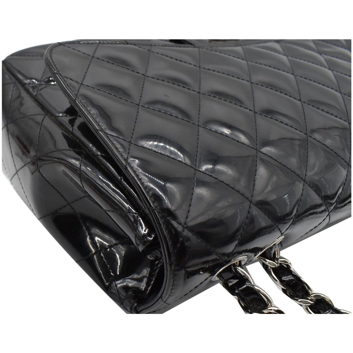 CHANEL Jumbo Single Flap Patent Leather Shoulder Bag Black