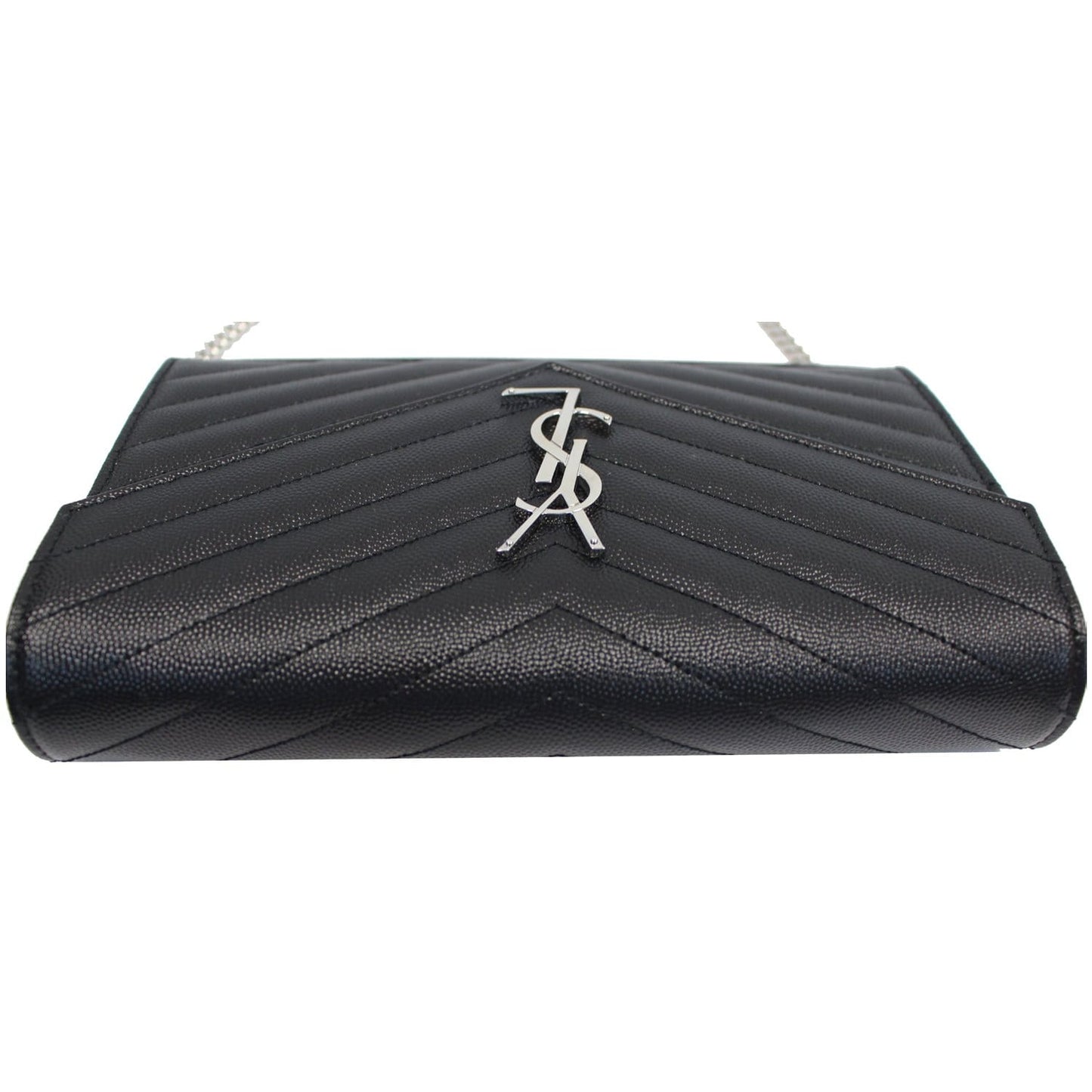 YVES SAINT LAURENT Envelope Leather Crossbody Chain Wallet Black