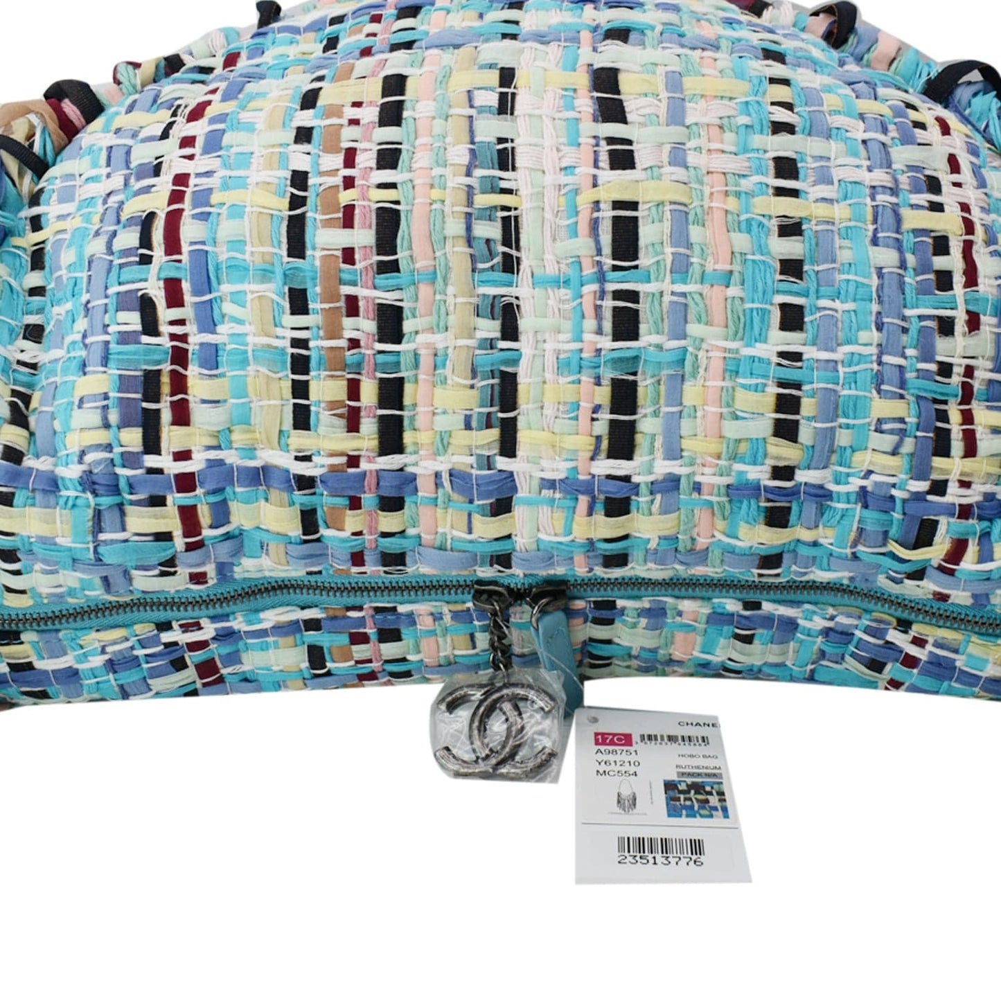 CHANEL Coco Cuba Hammock Tweed Woven Hobo Bag Turquoise