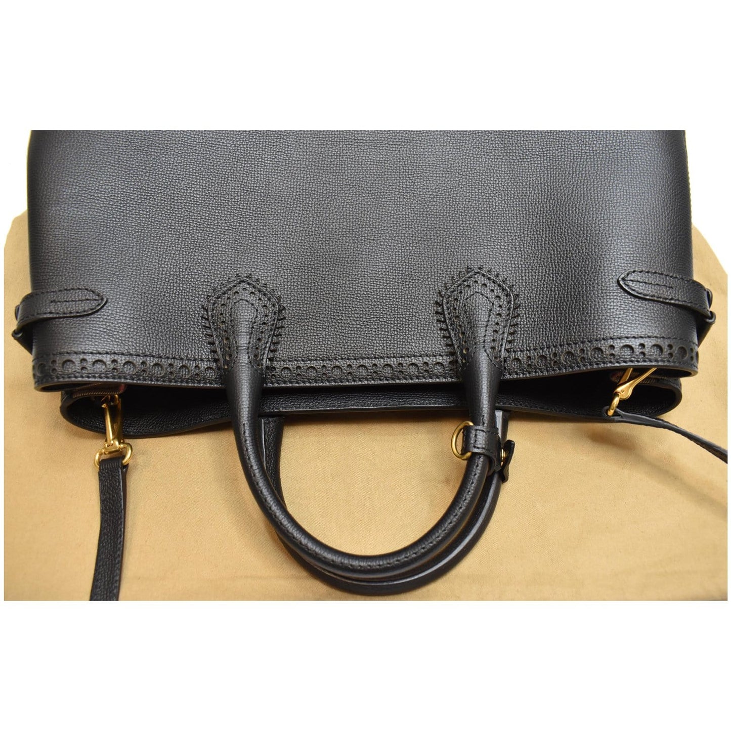 BURBERRY Large Banner Calfskin House Check Leather Tote Shoulder Bag Black