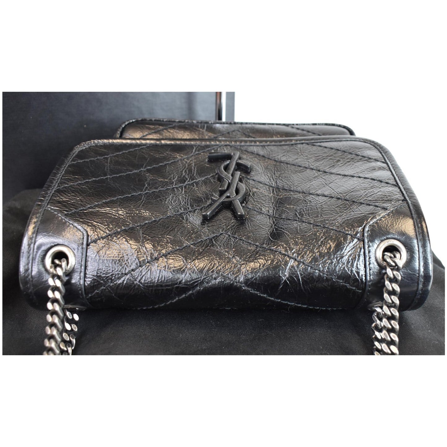 YVES SAINT LAURENT Niki Baby Crinkle Leather Crossbody Bag Black