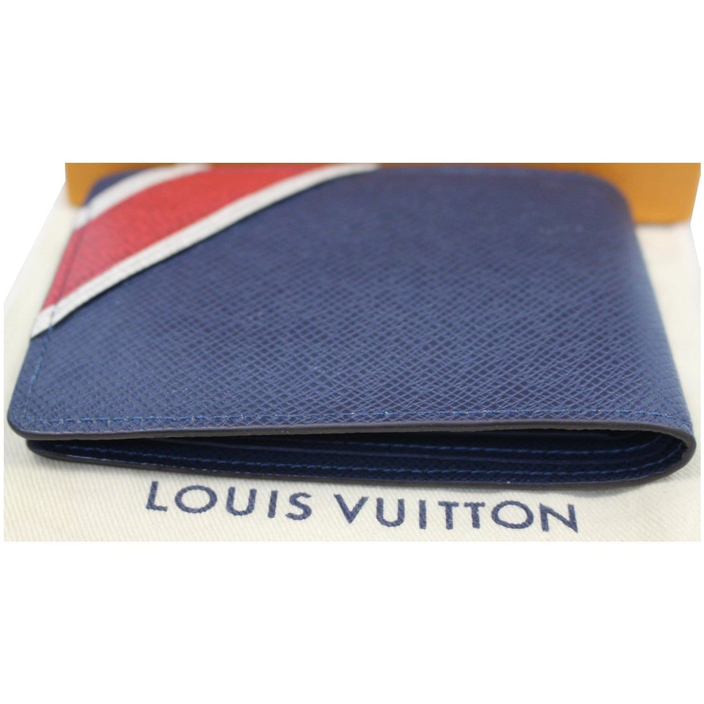 LOUIS VUITTON Multiple Taiga Leather Stripe Bifold Men's Wallet Blue