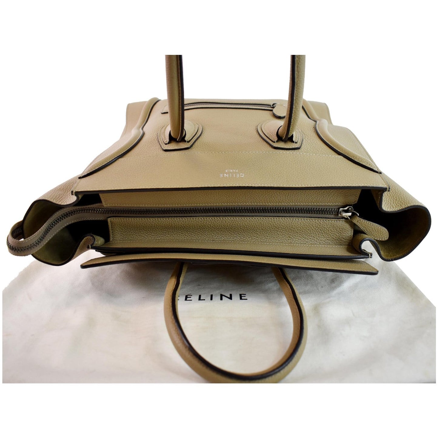CELINE Drummed Calfskin Leather Mini Luggage Tote Bag Dune