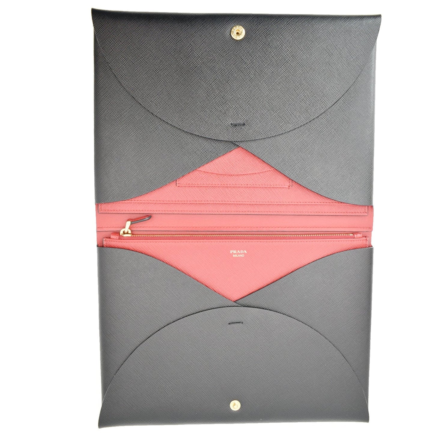 PRADA Document Holder Saffiano Leather Pouch Black