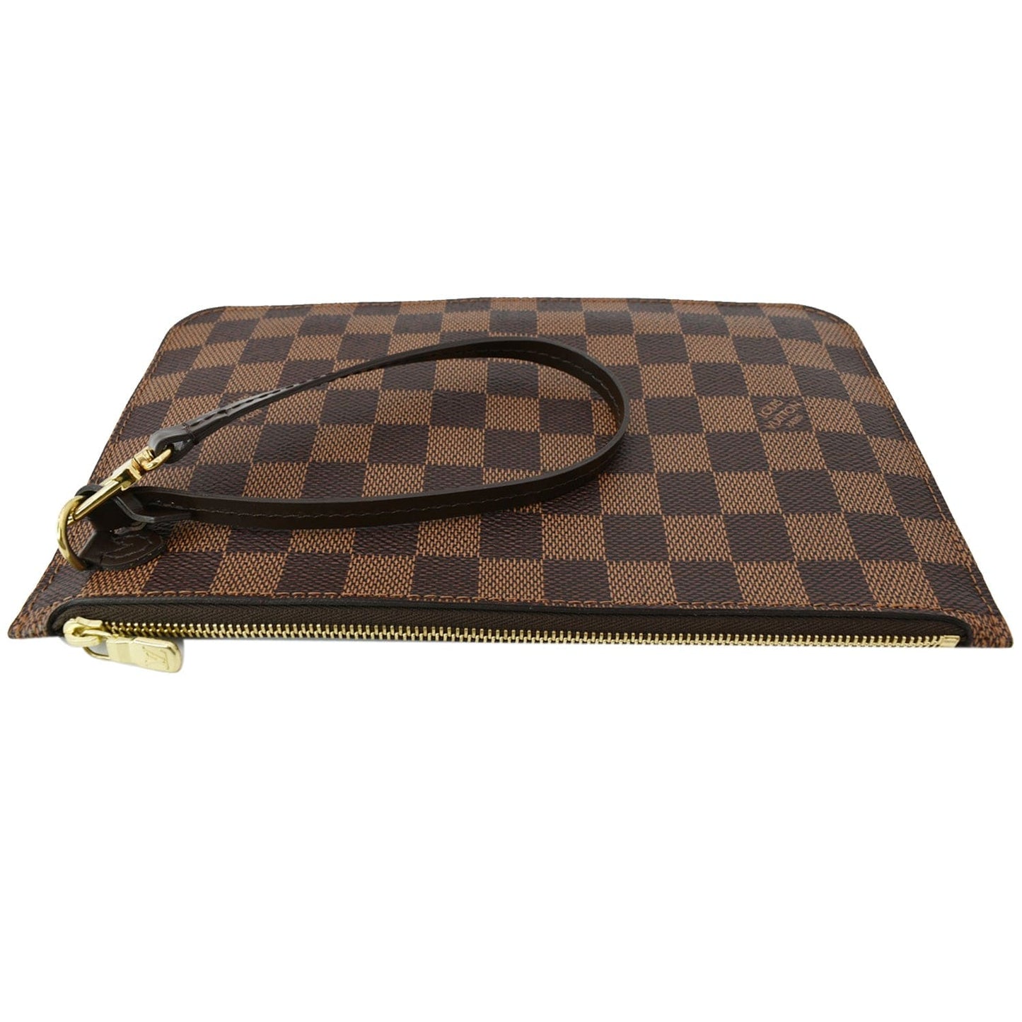 LOUIS VUITTON Neverfull MM Damier Ebene Pochette Wristlet Pouch Brown