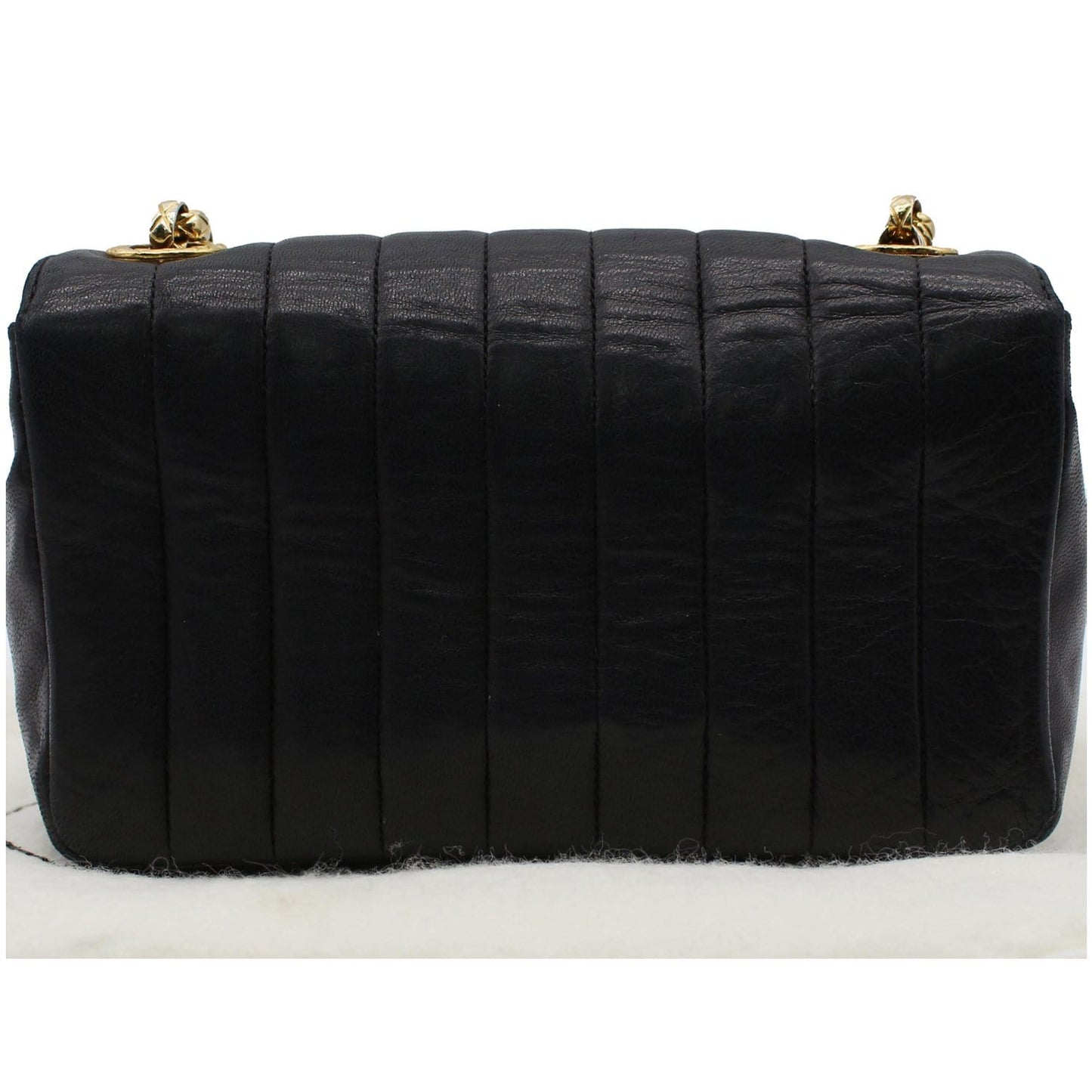 CHANEL Vintage Border Flap Lambskin Shoulder Bag Black