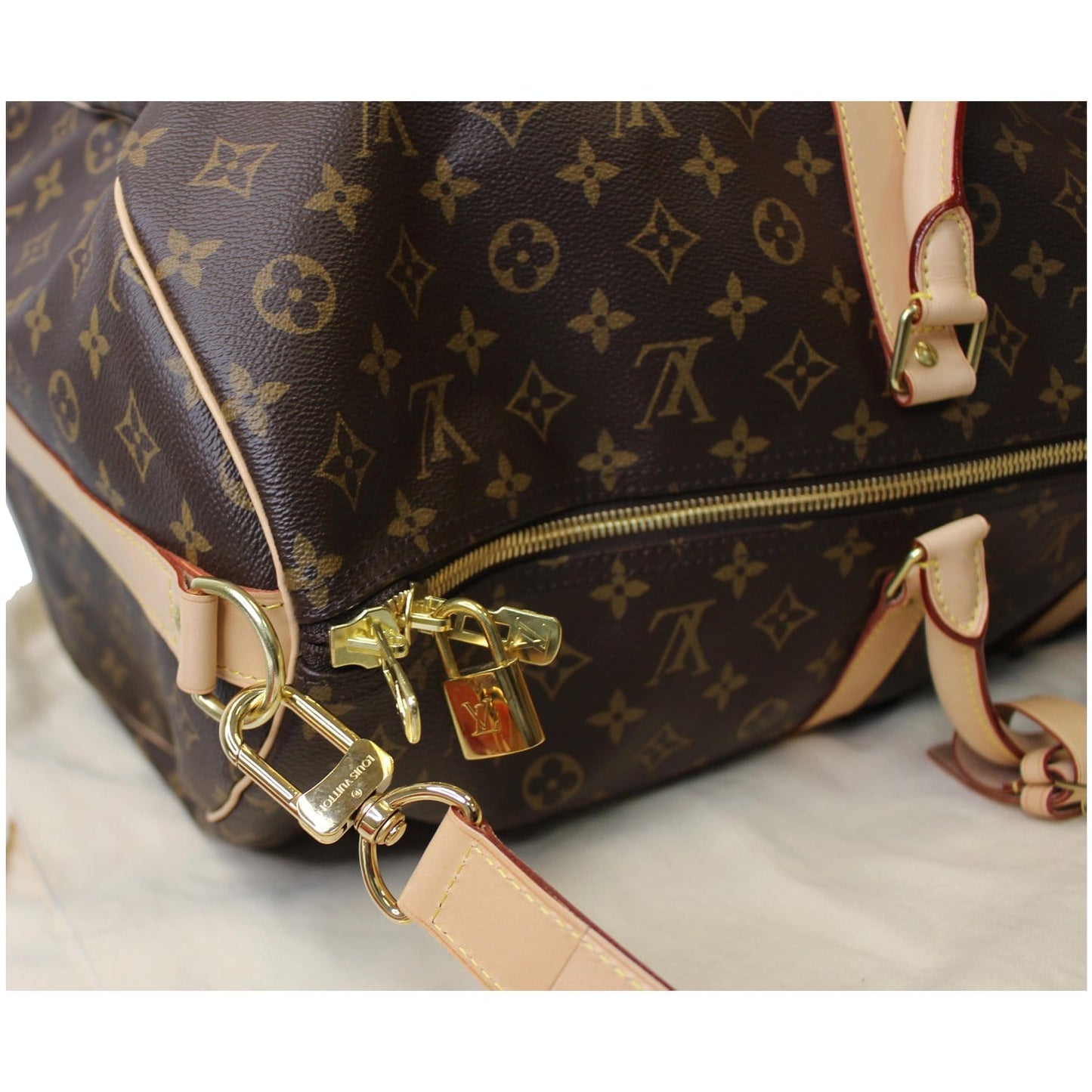 LOUIS VUITTON Keepall 60 Bandouliere Monogram Canvas Travel Bag Brown