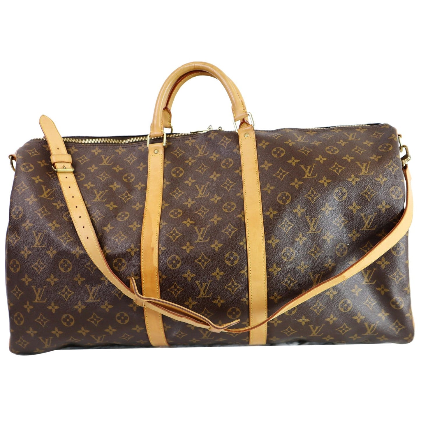 LOUIS VUITTON Keepall 60 Bandouliere Monogram Canvas Travel Bag Brown