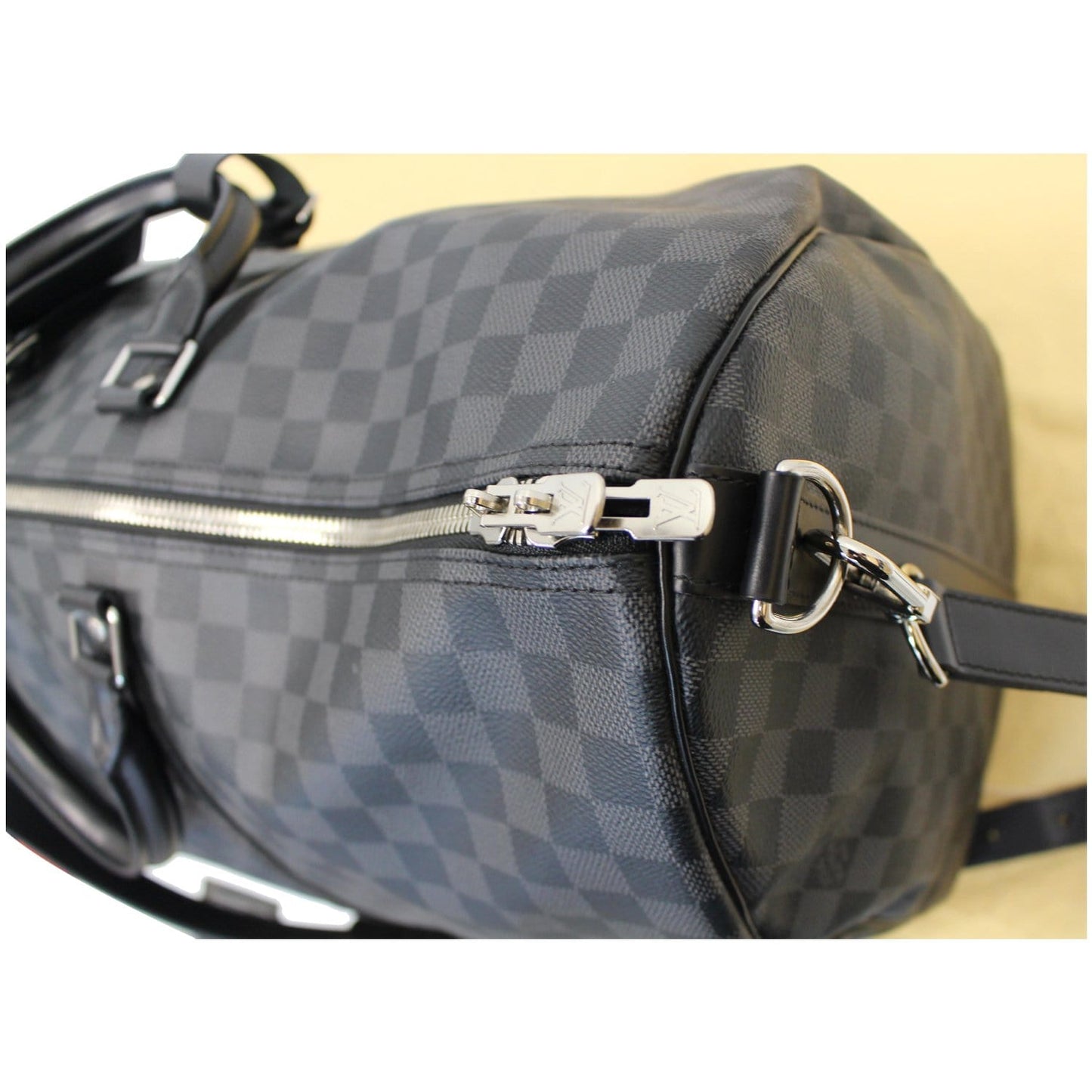 LOUIS VUITTON Keepall 55 Damier Graphite Bandouliere Travel Bag Black