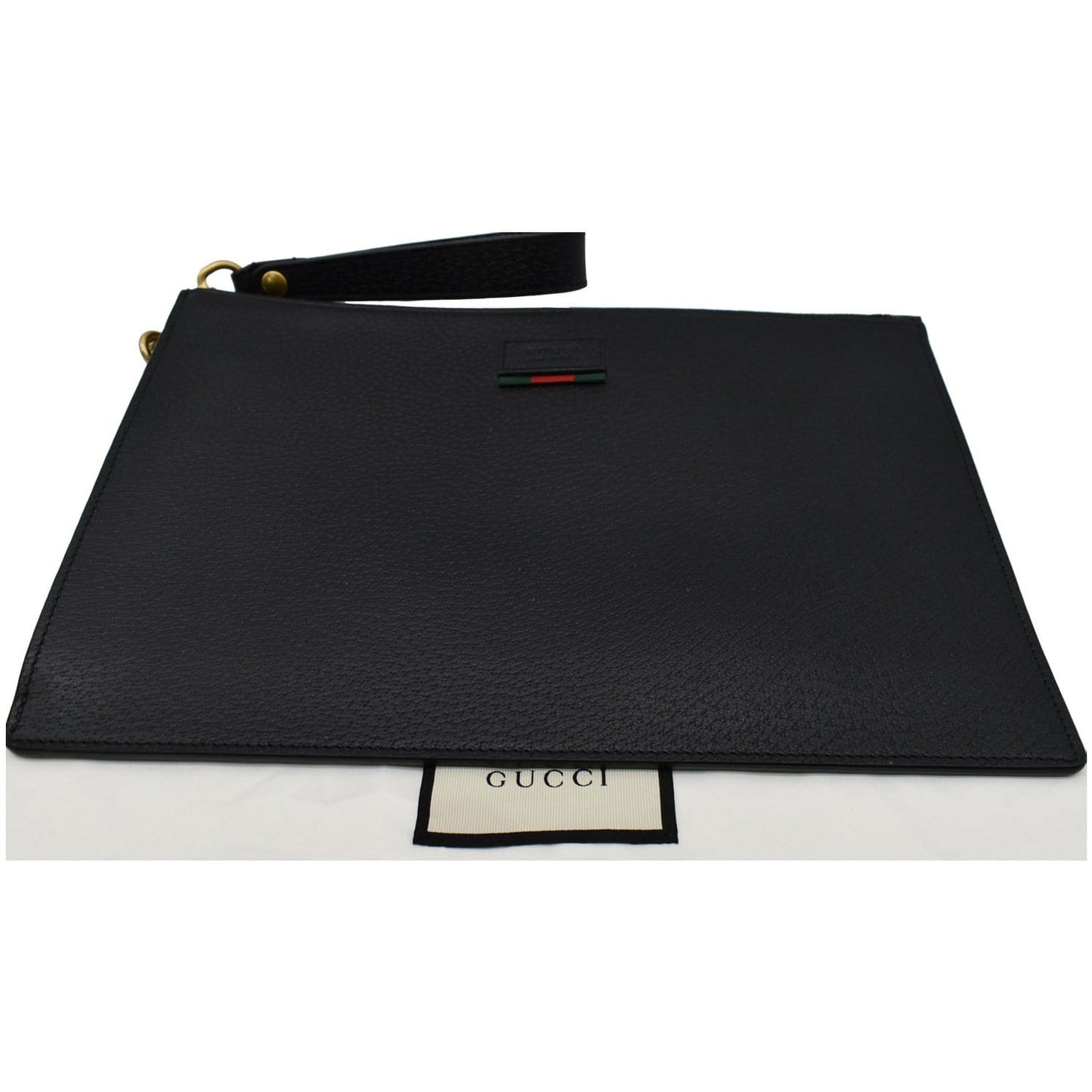 GUCCI Agora Web Leather Pouch Clutch Bag Black 428758