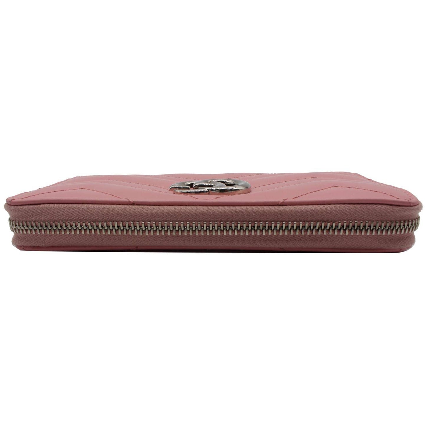 GUCCI Marmont GG Matelasse Leather Zip Around Wallet Pink