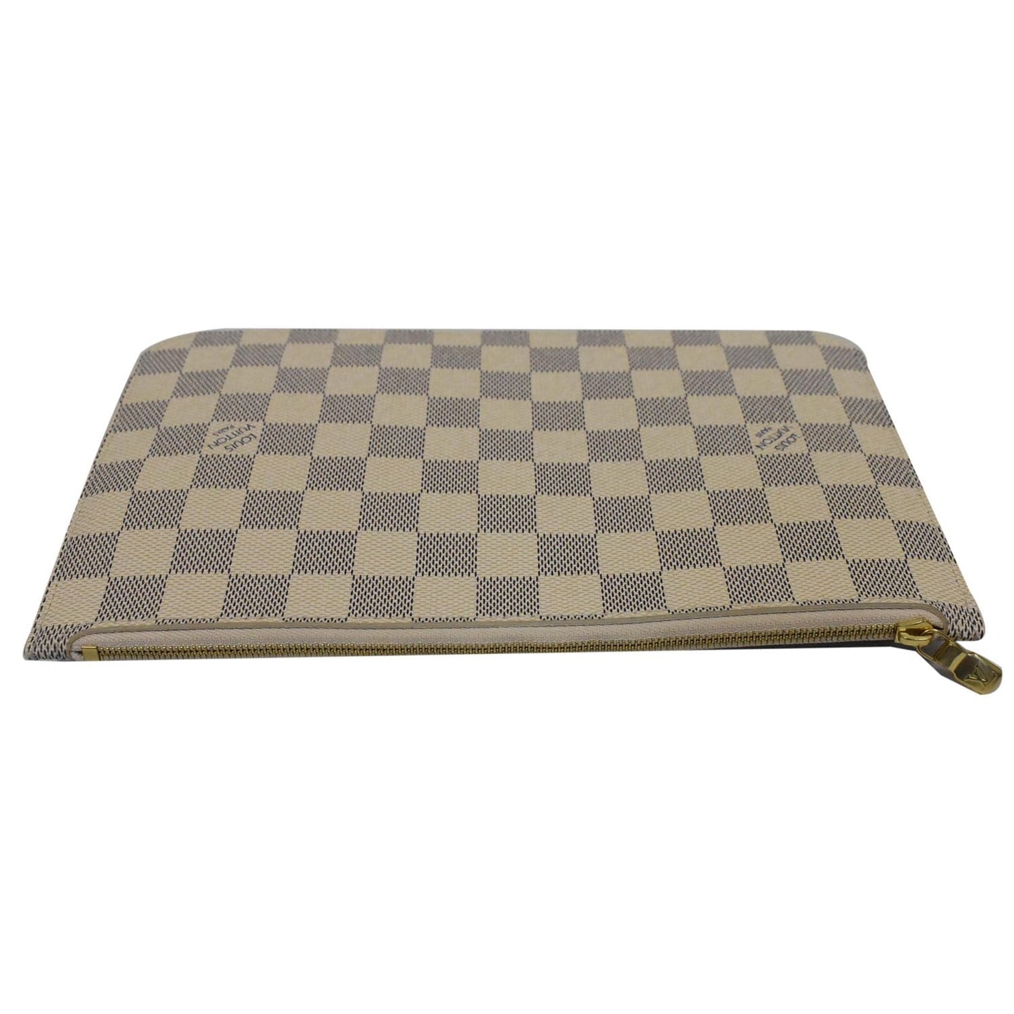 LOUIS VUITTON Neverfull MM Damier Azur Pochette Wristlet Pouch White